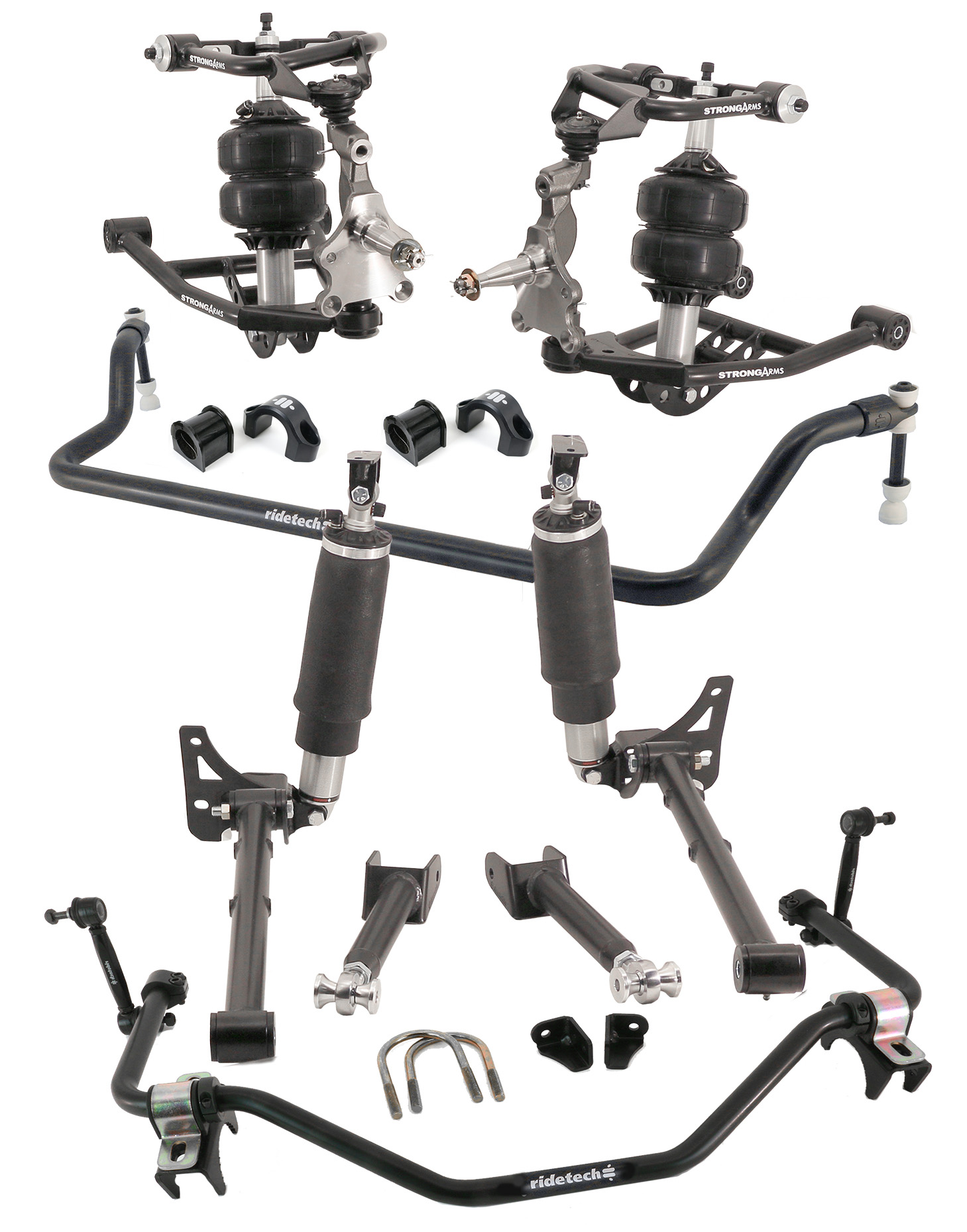 Ridetech 11240298 - HQ Air Suspension System For 1968-1972 Chevelle Cutlass Front And Rear HQ Shockwaves Front And Rear Strongarms Tall Spindles And Front And Rear Sway Bars