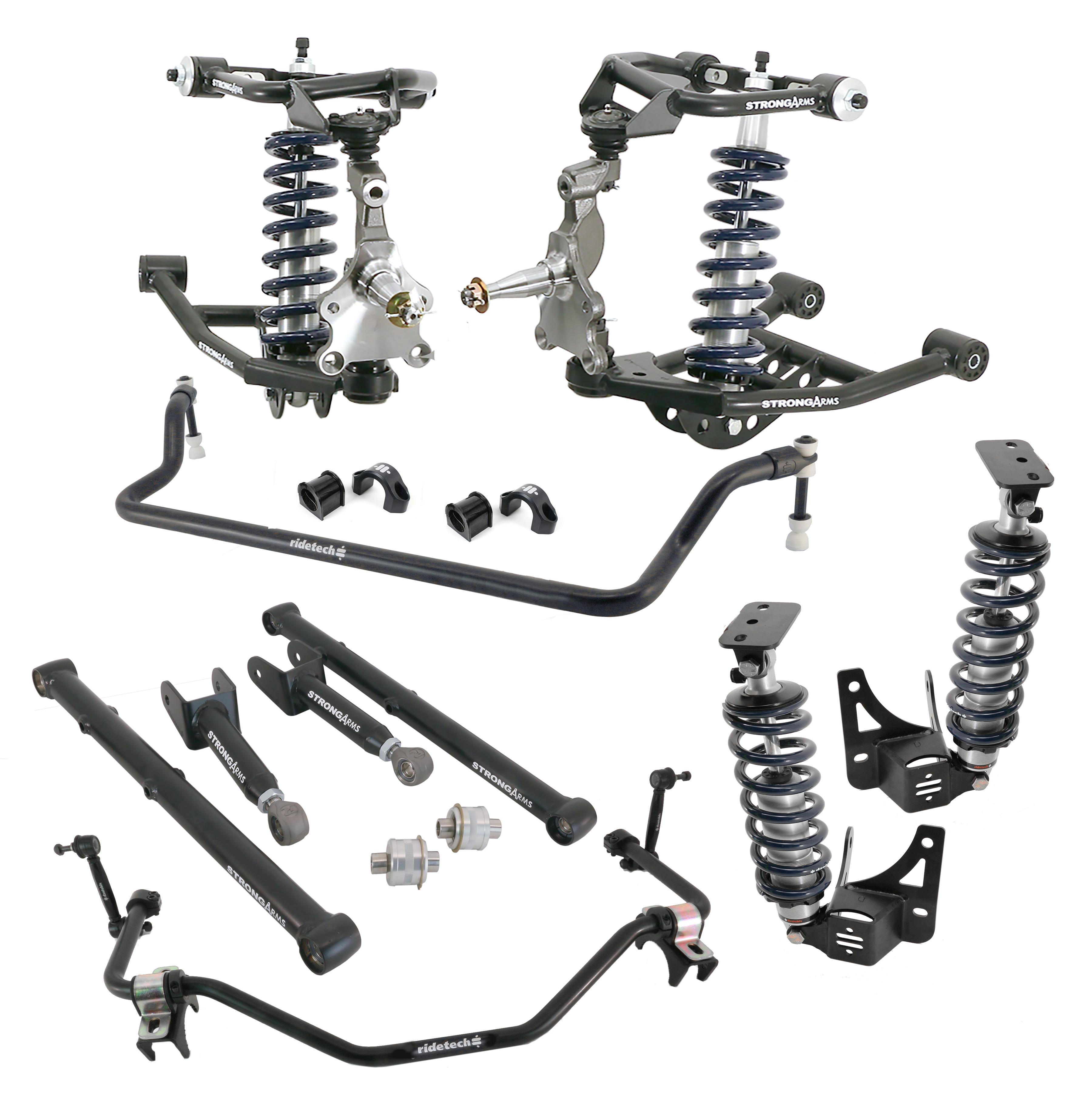 Ridetech 11240201 - HQ Coil-Over System For 1968-1972 Chevelle Cutlass Front And Rear HQ Coil-Overs Front Upper And Lower Strongarms Rear Upper And Lower Strongarms Tall Spindles And Front And Rear Sway Bars