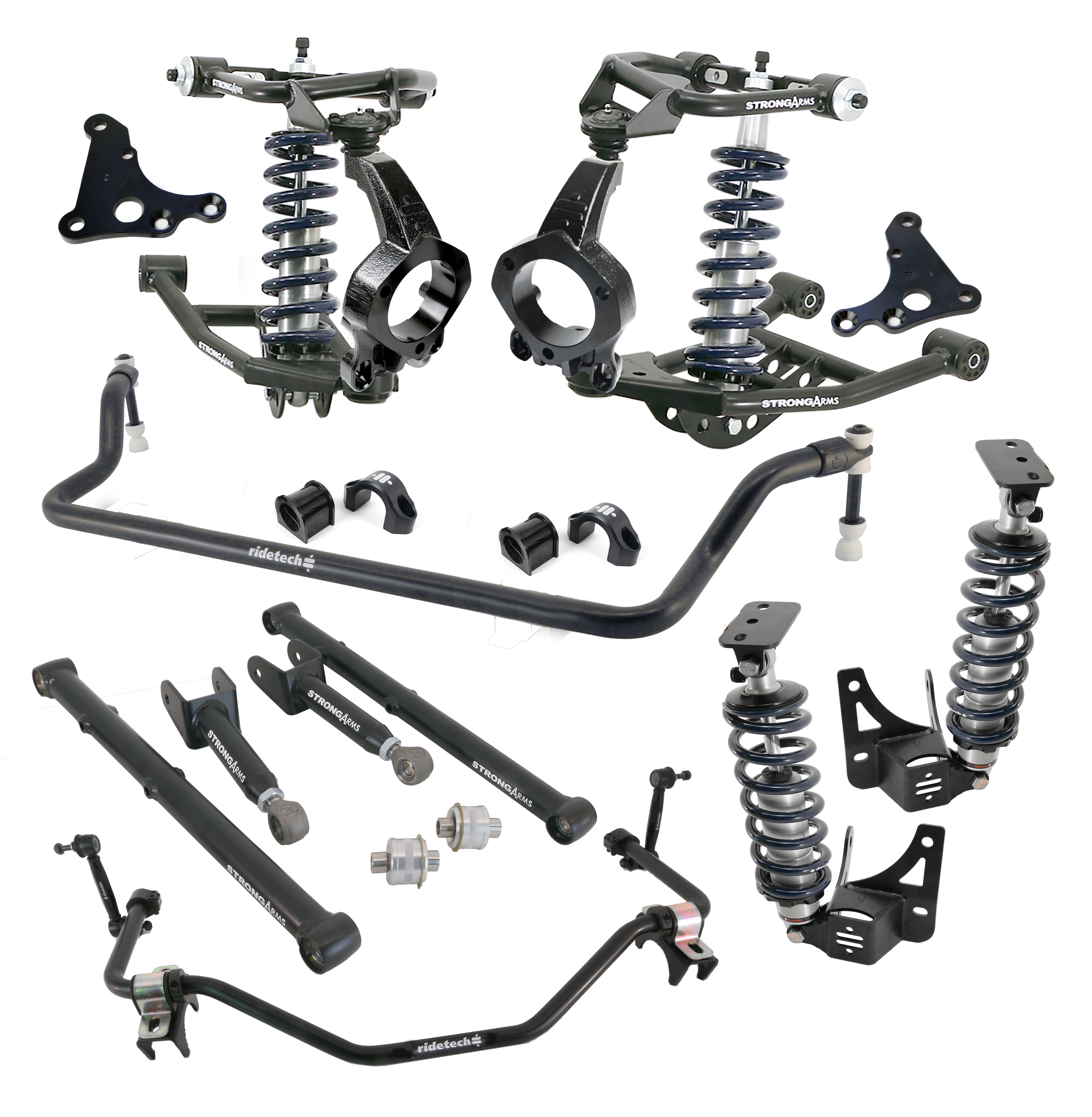 Ridetech 11240202 - HQ Coil-Over System W/ Hub Spindles For 1968-1972 Chevelle Cutlass Front And Rear HQ Coil-Overs Front Upper And Lower Strongarms Rear Upper And Lower Strongarms Corvette Hub Spindles Front And Rear Sway Bars Ridetech 11240202 - HQ Coil-Over System W/ Hub Spindles For 1968-1972 Chevelle Cutlass Front And Rear HQ Coil-Overs Front Upper And Lower Strongarms Rear Upper And Lower Strongarms Corvette Hub Spindles Front And Rear Sway Bars