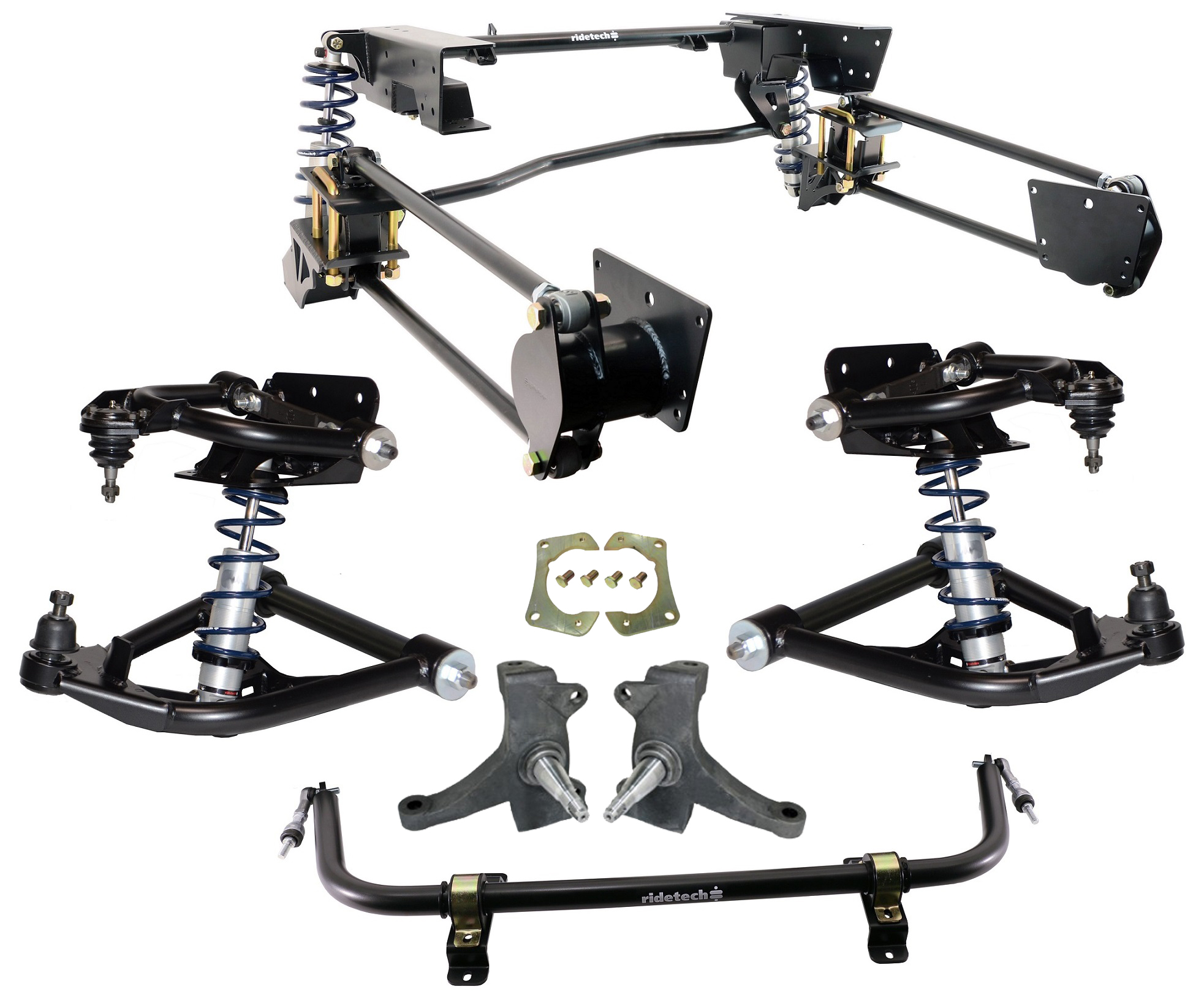 Ridetech 11360301 - TQ Coil-Over System For 1973-1987 C10 Front And Rear TQ Coil-Overs Front Upper And Lower Strongarms Bolt-On 4-Link Drop Spindles And Front Sway Bar