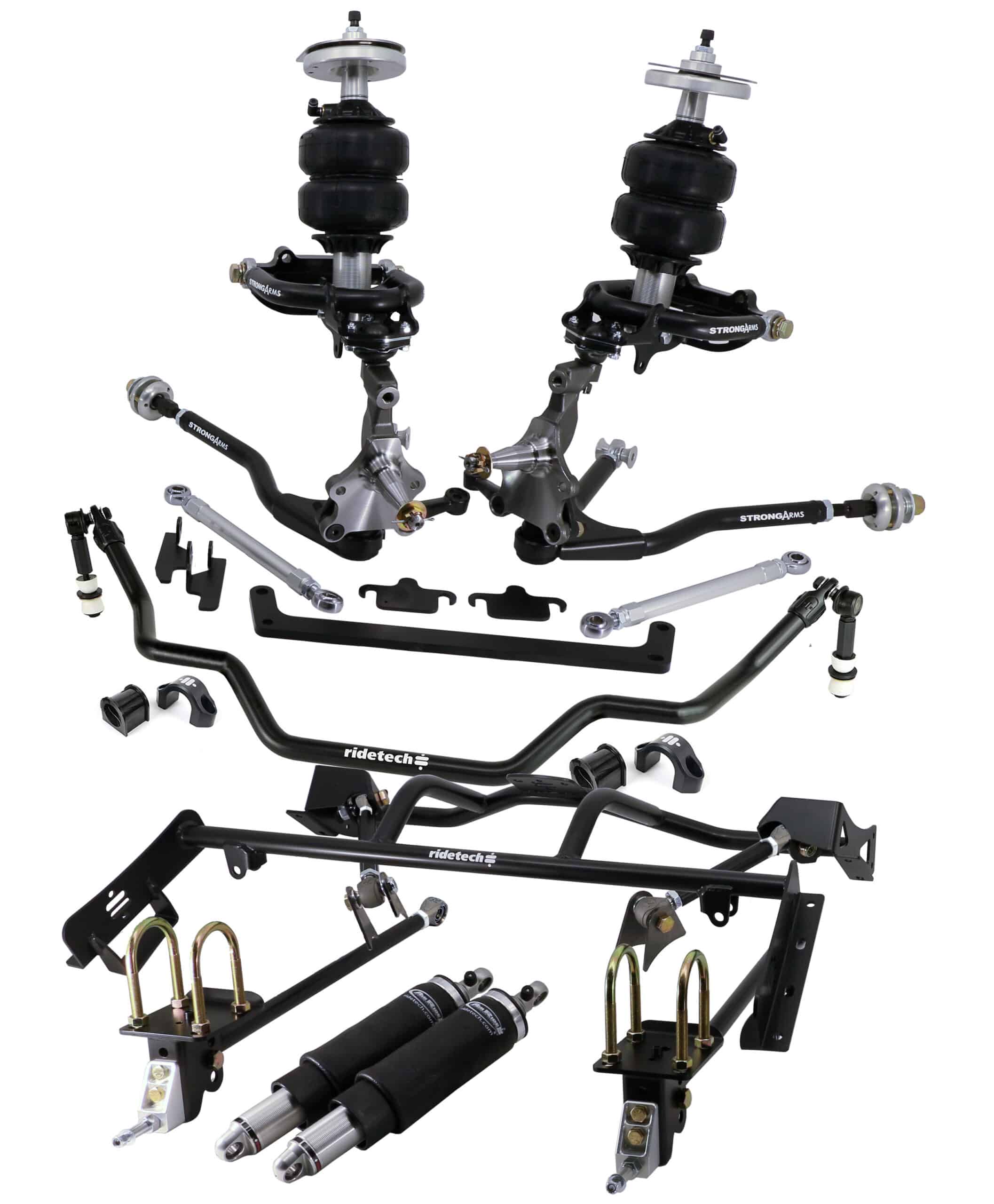 Ridetech 12090297 - HQ Air Suspension System For 1964-1966 Mustang Front And Rear HQ Shockwaves Front Truturn System Bolt-On 4-Link W/ Double Adjustable Bars And Front Sway Bar