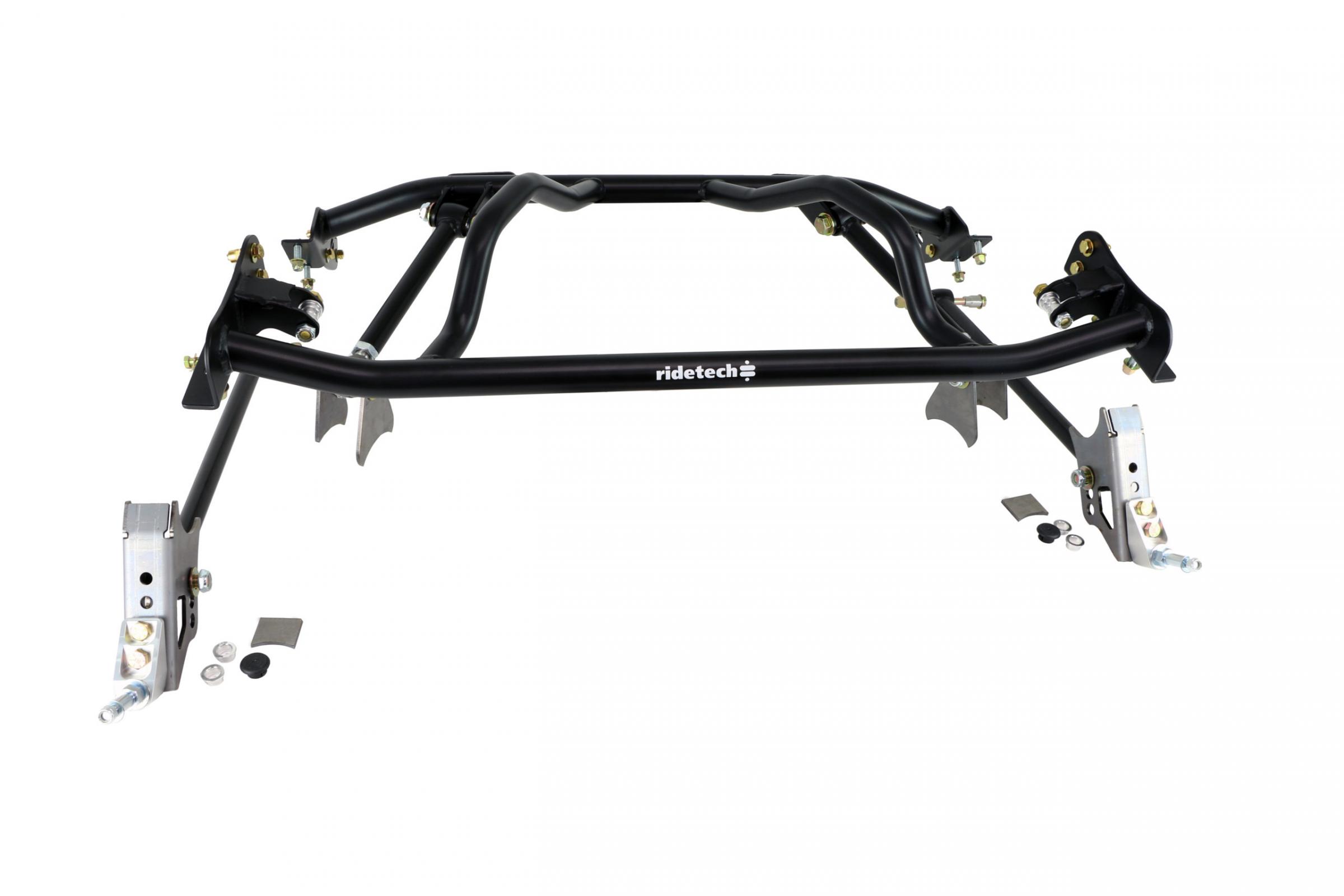 Ridetech 12287199 - Bolt-On 4-Link For 1961-1965 Falcon R-Joints Adjustable Upper Bars Fixed Lower Bars Bolt-On Cradle Axle Brackets And Hardware Powder Coated Black For Use W/ Shockwaves Or Coil-Overs Sold Separately