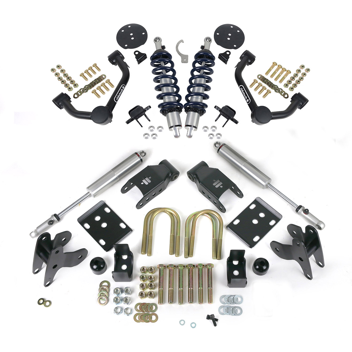 Ridetech 12290110 - Lowering System For 2015-2024 F-150 2WD Front Upper Control Arms Front Coil-Overs Flip Bracket Kit And Rear HQ Shocks And Hardware