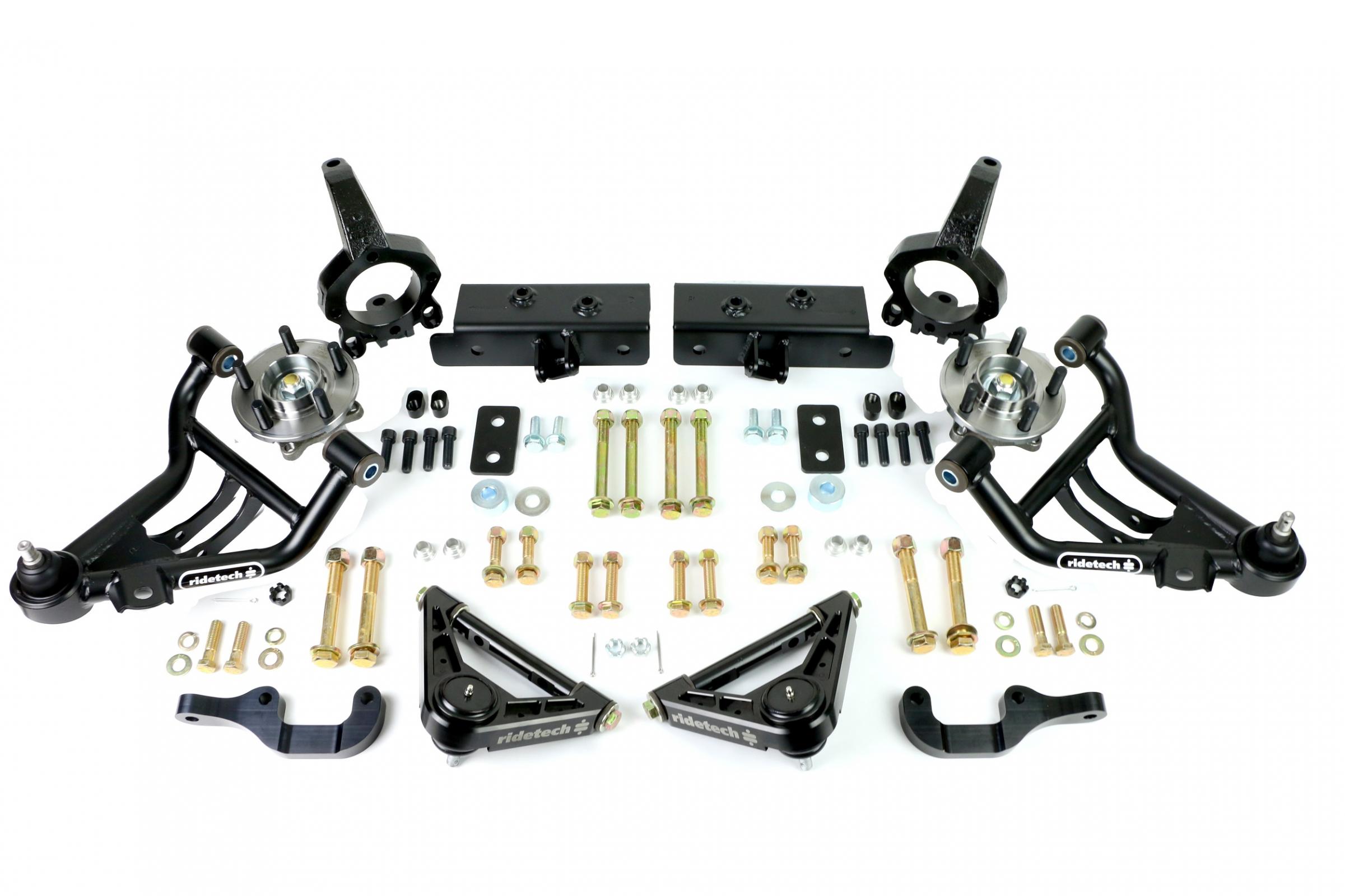 Ridetech 12122600 - Front Sla Suspension System For 1979-1993 Mustang W/ Stock K-Member For Use W/ Coil-Overs Or Shockwaves Sold Separately Tubular Lower Arms Billet Upper Arms Frame Mounts Spindles Hubs And Steering Arms Ridetech 12122600 - Front Sla Suspension System For 1979-1993 Mustang W/ Stock K-Member For Use W/ Coil-Overs Or Shockwaves Sold Separately Tubular Lower Arms Billet Upper Arms Frame Mounts Spindles Hubs And Steering Arms