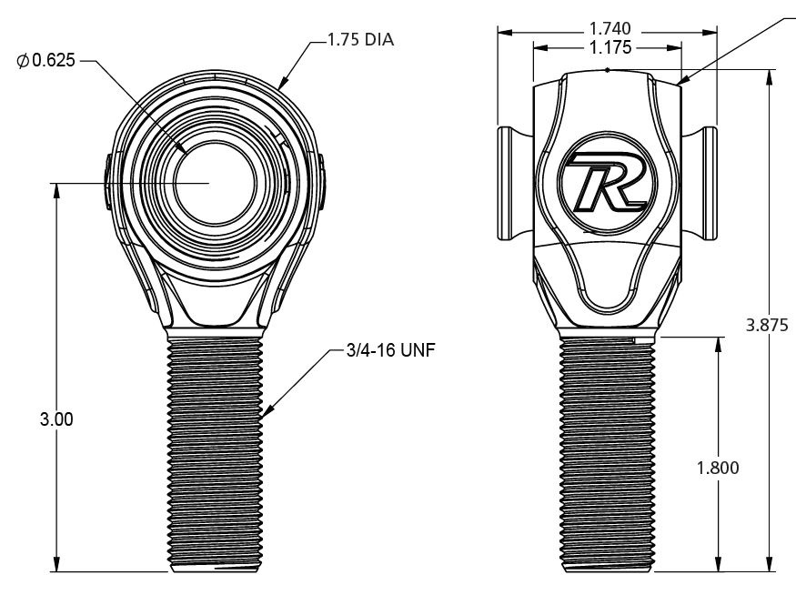 Ridetech 90002772 - R-Joint 3/4-16 Left Hand X 5/8 Bolt Spacers For Bracket Spacing Of 1.75 Inch