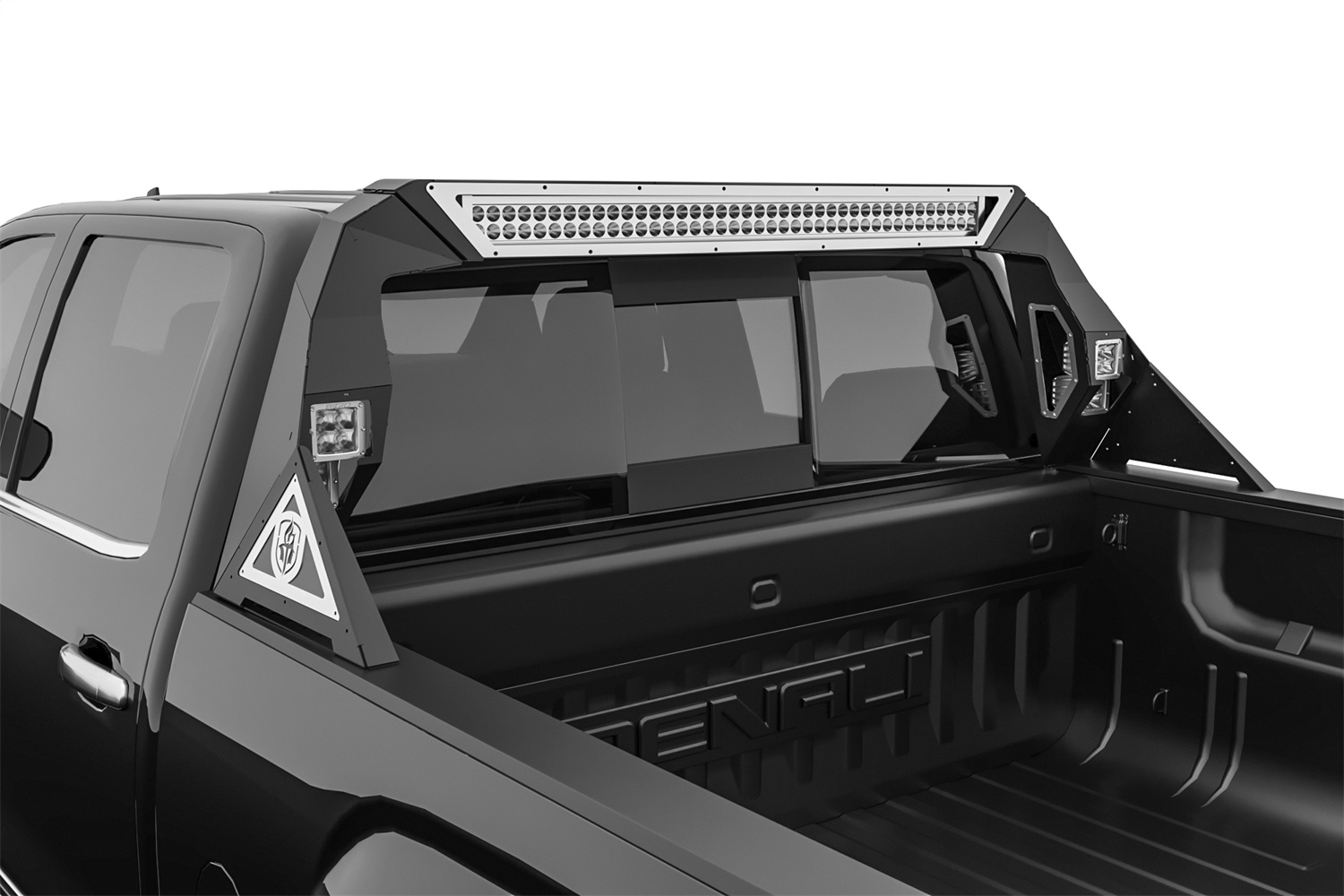 Road Armor 3141DHRP-C1-MR - 14-18 Chevy/GMC 1500 iD Headache Rack w/Bedrail Pods/ 40in Light Pod/Ring Raw