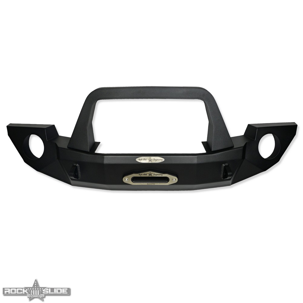 Rock Slide Engineering FB-F-100-JK - Jeep JK Full Front Bumper For 07-18 Wrangler JK With Winch Plate Bull Bar Black Powdercoated Rigid Series
