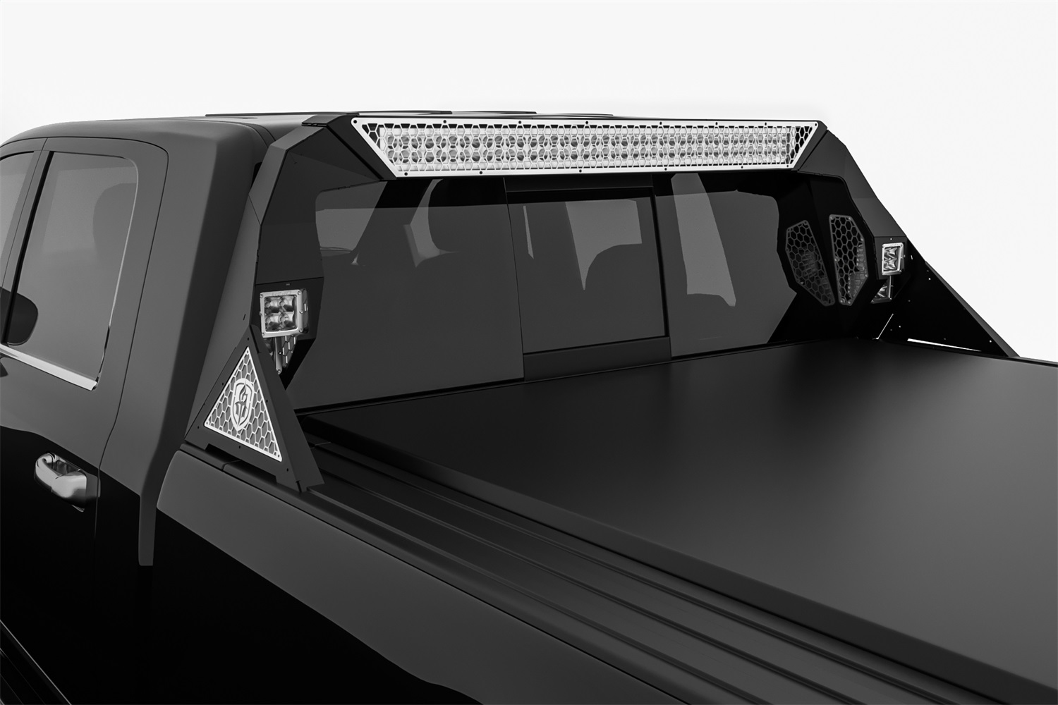 Road Armor 4091DHRP-C1-MH - 10-19 Dodge 1500 iDentity Headache Rack w/Bedrail Pods/40in Center Light Pod/Hyve Raw Road Armor 4091DHRP-C1-MH - 10-19 Dodge 1500 iDentity Headache Rack w/Bedrail Pods/40in Center Light Pod/Hyve Raw