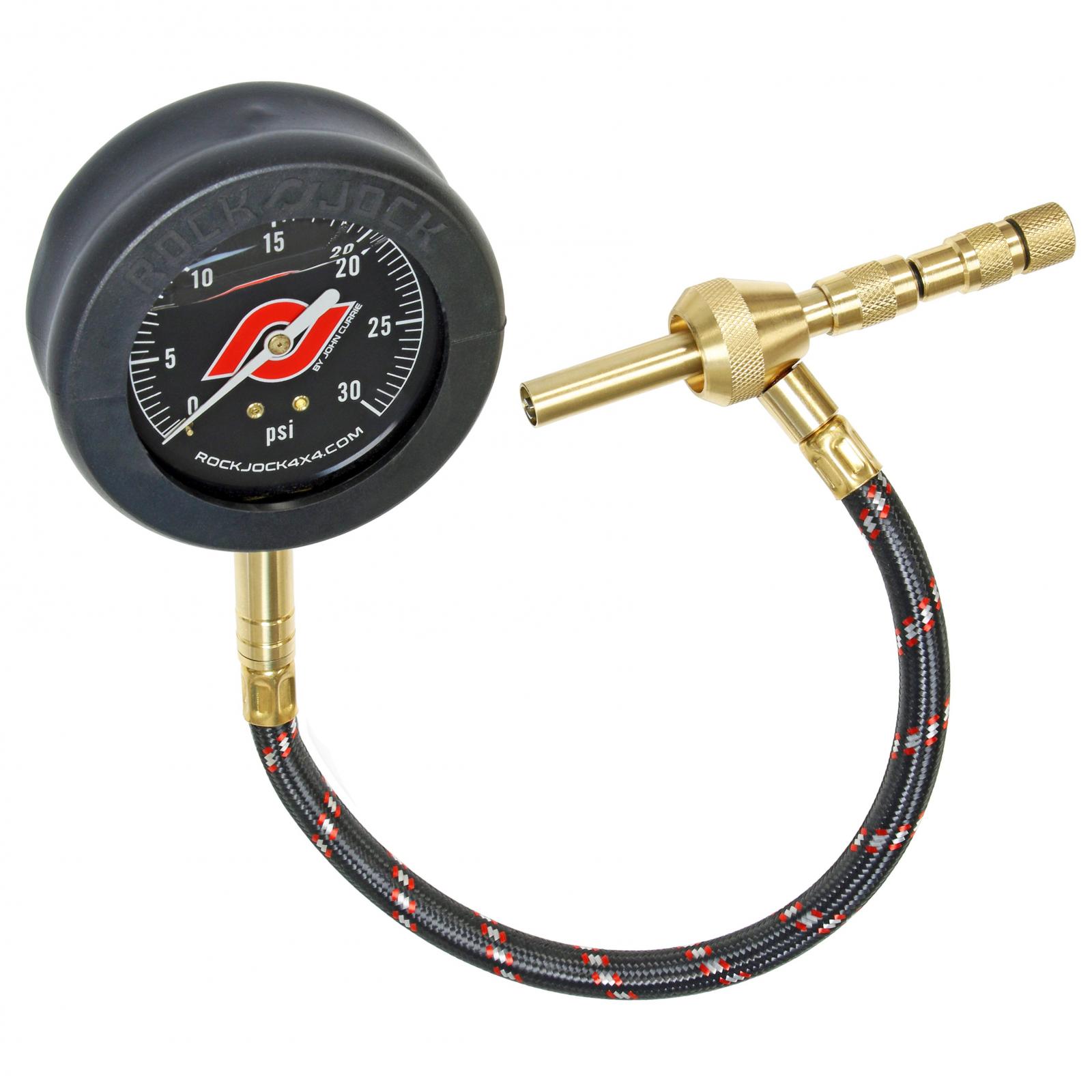 RockJock RJ-560200-101 - Elite Analog Tire Deflator 3 Inch Stainless Steel Liquid Filled Gauge Rubber Cover Zipper Case  4x4
