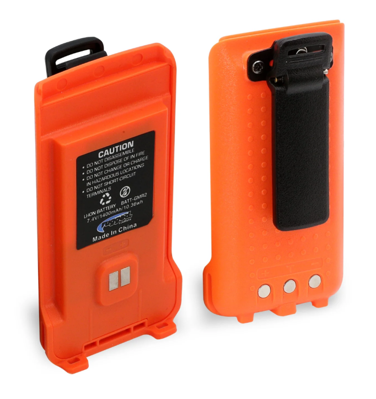 Rugged Radios BAT-GMR2-ORN - GMR2 Replacement Lithium Battery w/12v Charge Port and Belt Clip Safety Orange