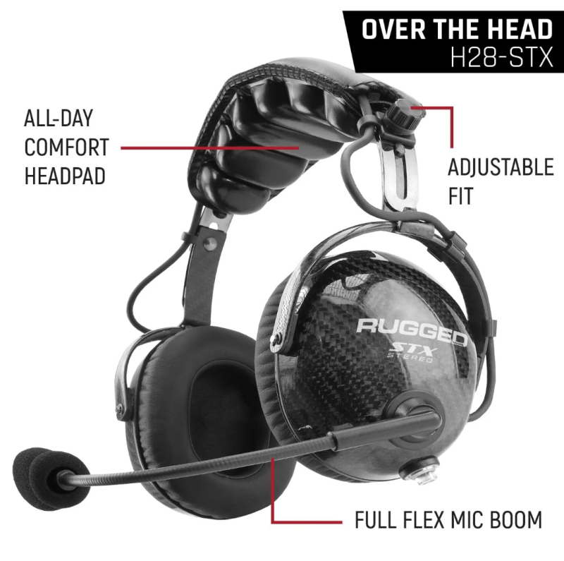 Rugged Radios H28-STX - AlphaBass Carbon Fiber Headset for STEREO and OFFROAD Intercoms Over The Head Rugged Radios H28-STX - AlphaBass Carbon Fiber Headset for STEREO and OFFROAD Intercoms Over The Head