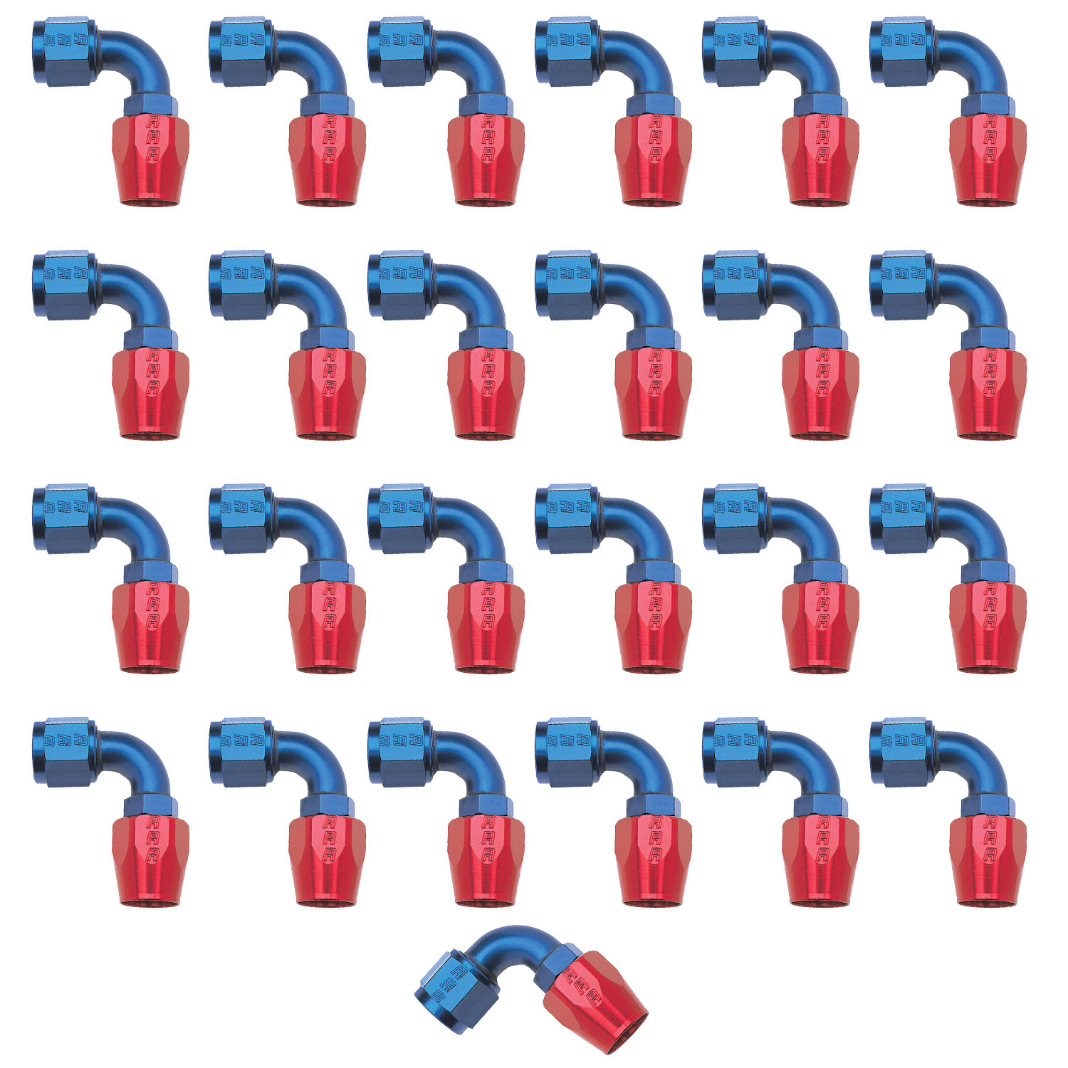 Russell 610168 - Performance -6 AN Red/Blue 90 Degree Full Flow Hose End (25 pcs.)
