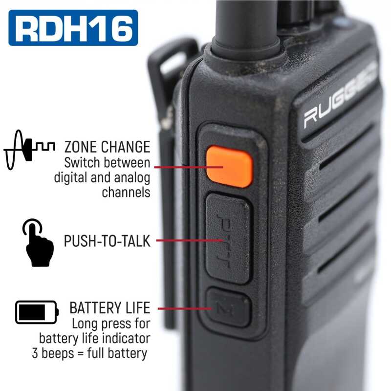 Rugged Radios RDH16-V - Rugged RDH16 - Business Band Two Way Handheld Radio - Digital and Analog VHF / Black