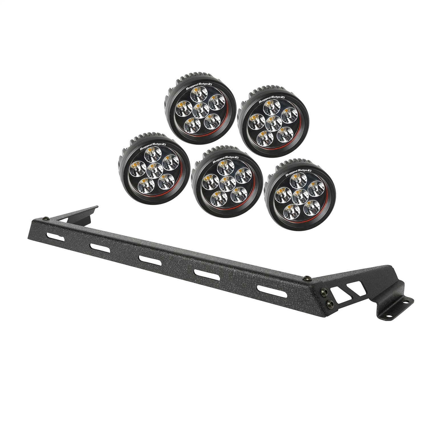Rugged Ridge 11232.14 - 07-18 Jeep Wrangler JK Black 5 Round LED Hood Mounted Light Bar Kit