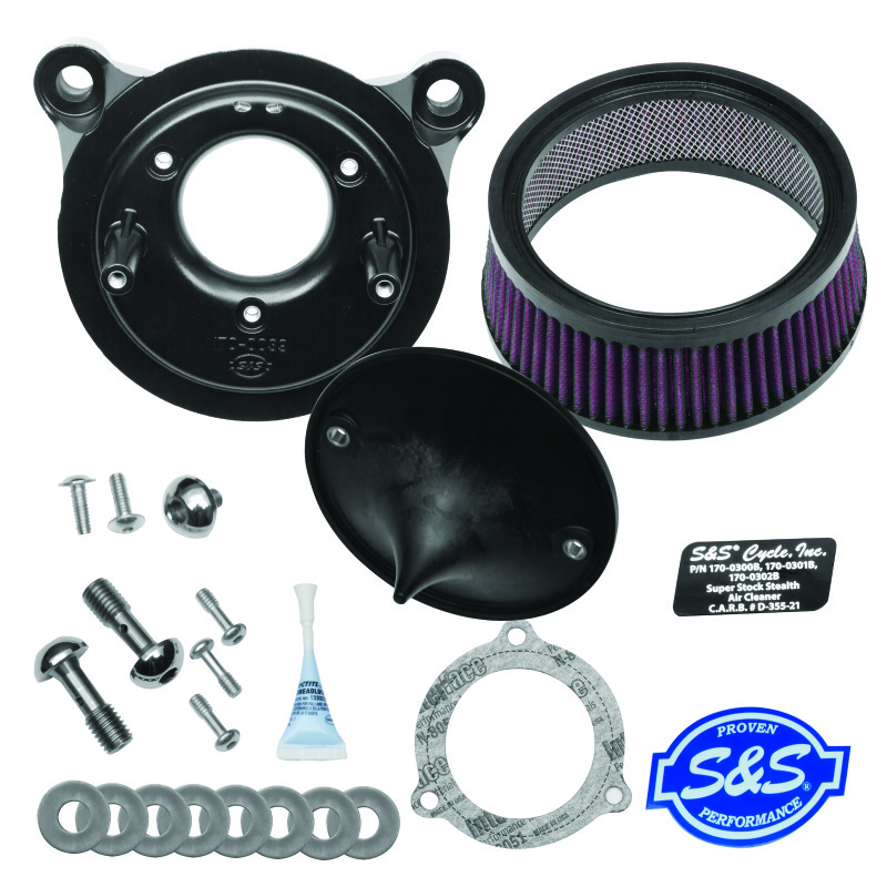 S&S Cycle 170-0301B - 08-17 Touring/16-17 Softail Models Stealth Air Cleaner Kit w/o Cover S&S Cycle 170-0301B - 08-17 Touring/16-17 Softail Models Stealth Air Cleaner Kit w/o Cover