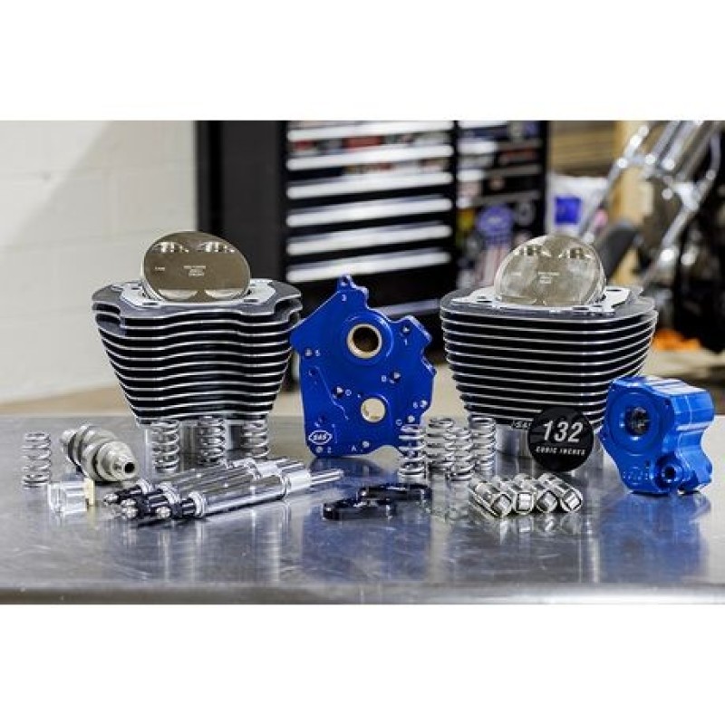 S&S Cycle 310-1237 - 2017+ M8 132in Power Pack w/ Chrm Pushrod Tubes & Cam Chain - Blk Granite w/ Highlight