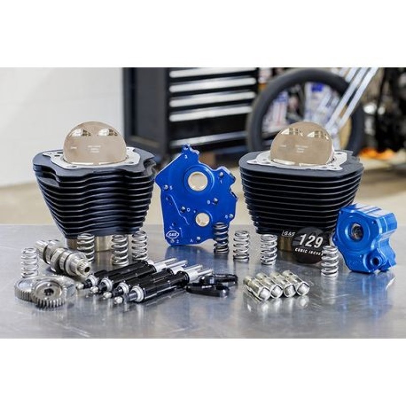 S&S Cycle 310-1228 - 2017+ M8 129in Power Pack w/ Black Pushrod Tubes & Gear Drive Cam - Black w/o Highlight