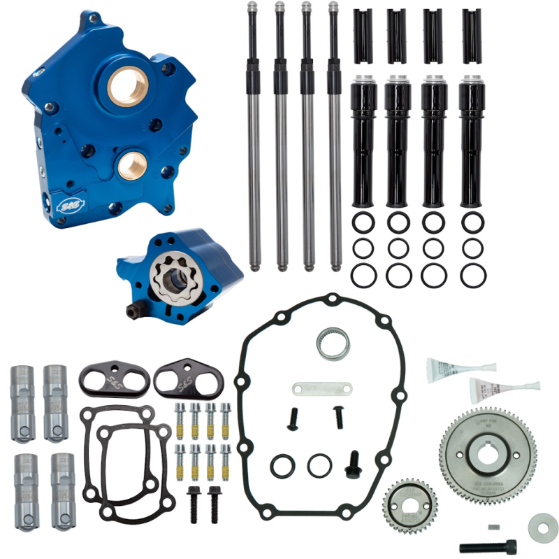 S&S Cycle 310-1258 - 2017+ M8 Oil Cooled Models Gear Drive Cam Chest Kit w/o Cam - Black Pushrod Tubes