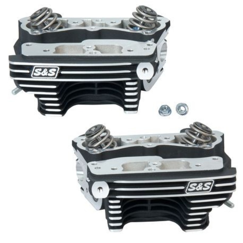 S&S Cycle 90-1361 - 84-99 BT Super Stock Cylinder Heads - Wrinkle Black Aluminum Finish