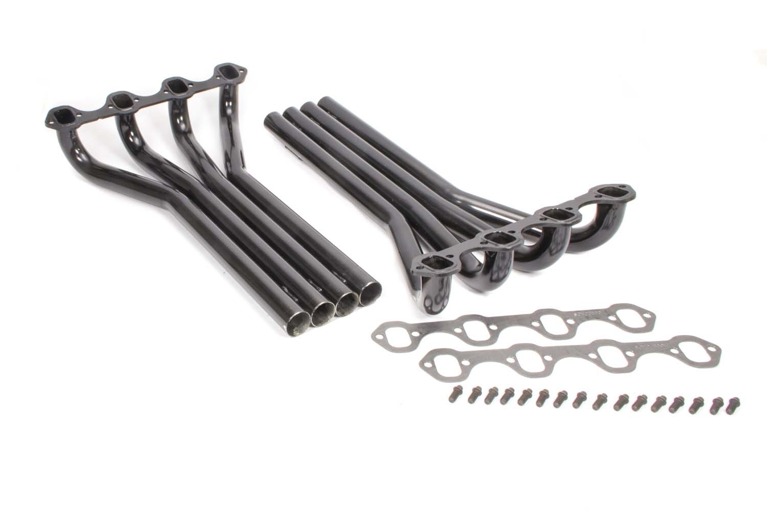Schoenfeld 3522 - Headers - Demolition Derby - 1.625 in Primary - Exits Through Hood - Gaskets / Hardware Included - Steel - Black Paint - Small Block Ford - Pair