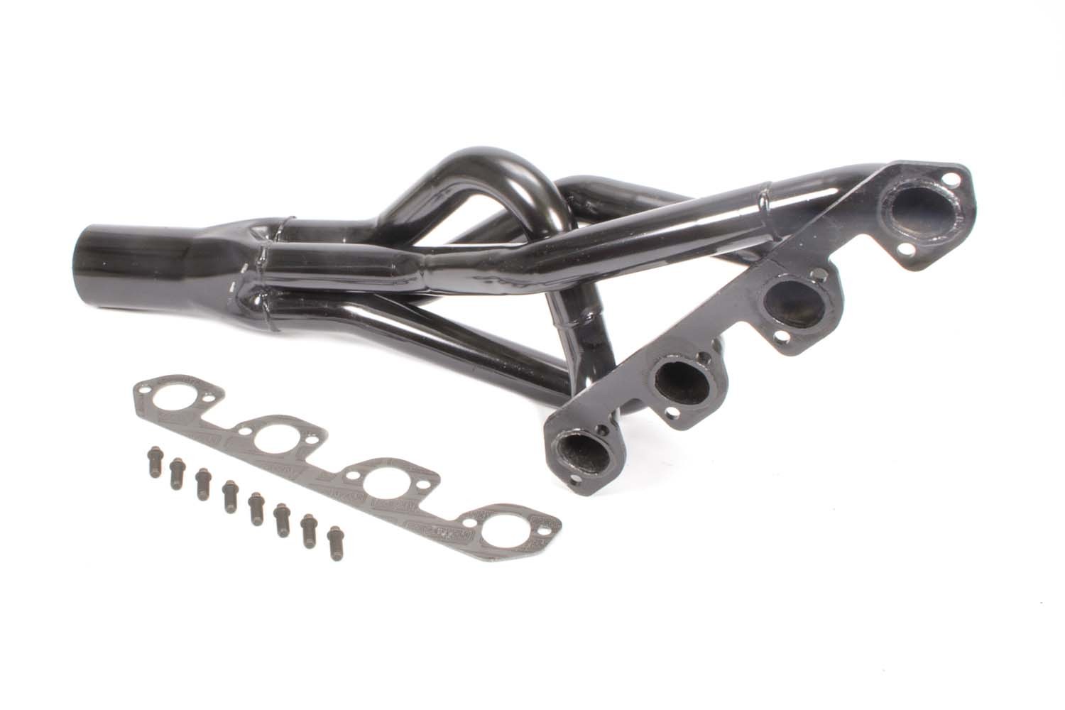 Schoenfeld F238V - Headers - Pro Four - 1.5 to 1.625 in Primary - 3 in Collector - Gaskets / Hardware Included - Steel - Black Paint - Under Car Exit - Mustang II / Pinto - Ford 2300 - Each