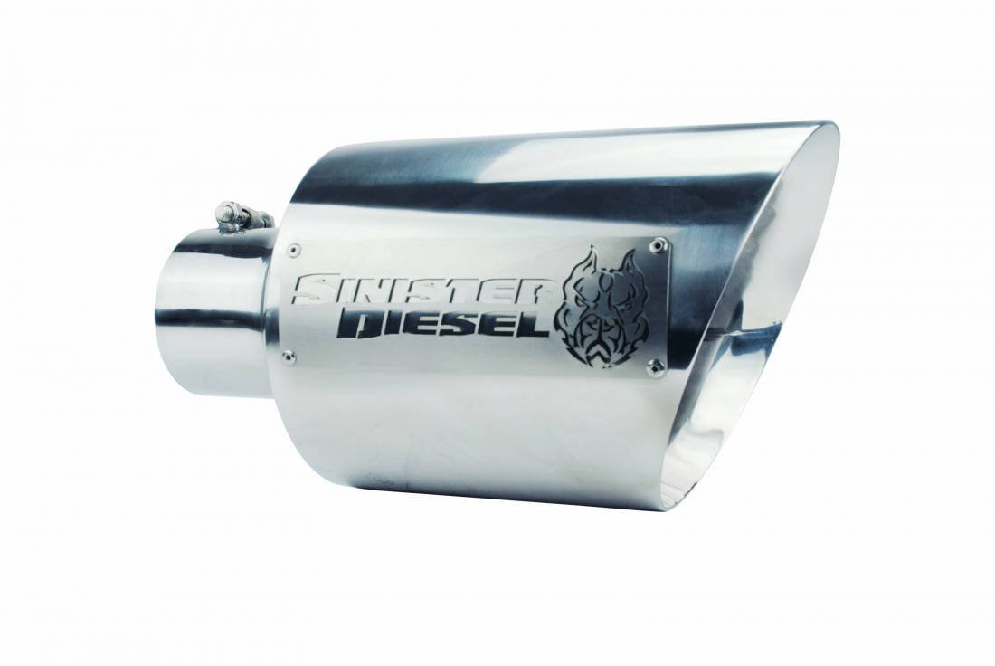 Sinister Diesel SD-ETAC48P - Dual Wall Exhaust Tip W/ Angle Cut (4in. to 8in.) - Chrome Sinister Diesel SD-ETAC48P - Dual Wall Exhaust Tip W/ Angle Cut (4in. to 8in.) - Chrome