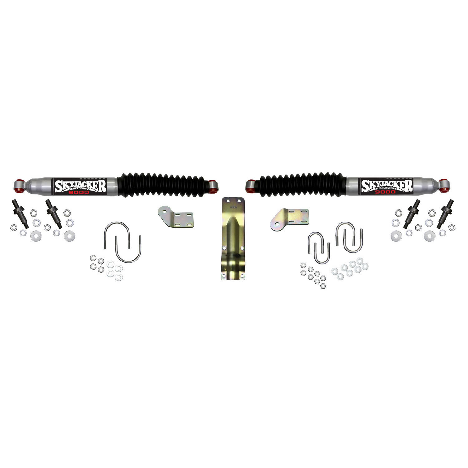 Skyjacker 9270 - Steering Stabilizer Dual Kit For Use w/3 3/4 Inch Axle Tube Silver w/Black Boots