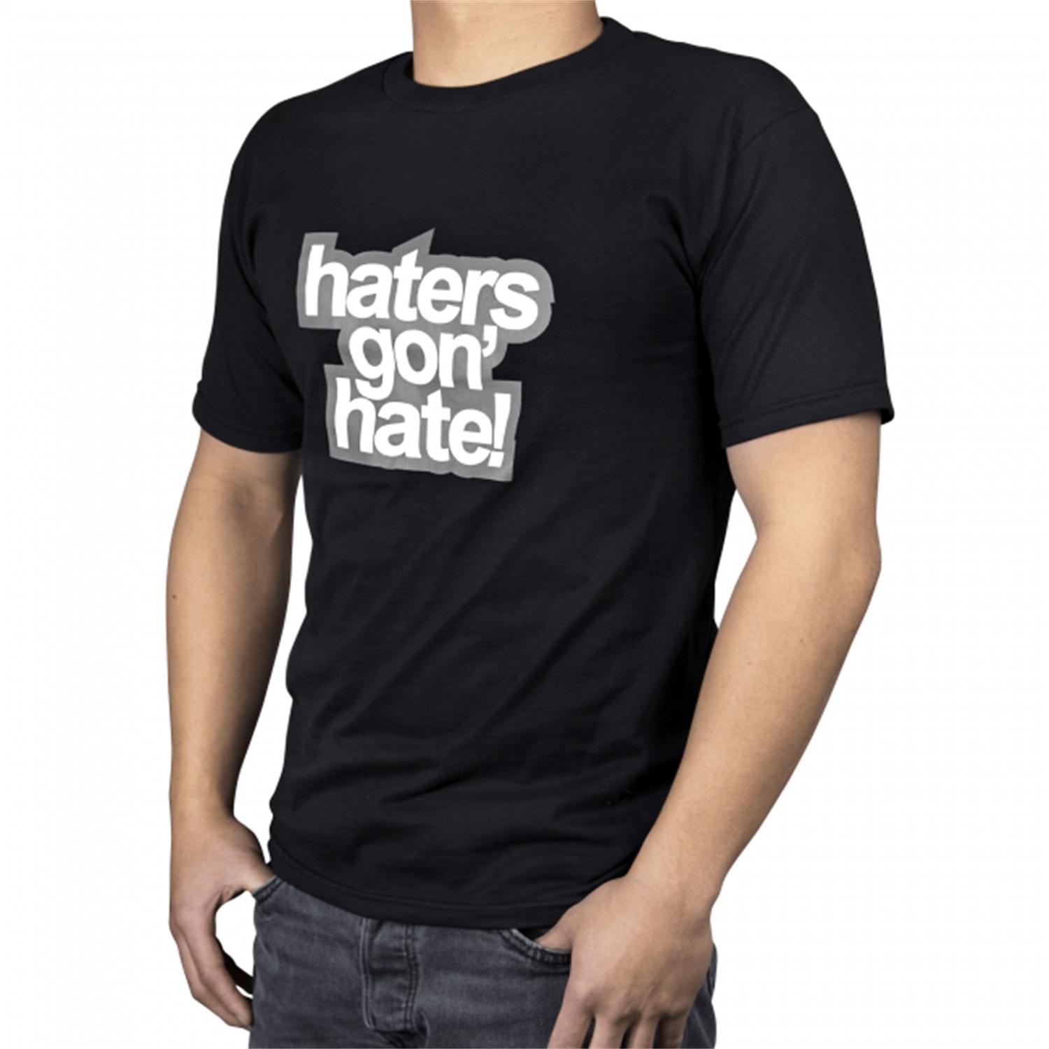 Skunk2 735-99-1439 - Haters T-Shirt; Black w/Haters Gon Hate Front/Small Racetrack Logo Back; 100 Percent Cotton; Small;
