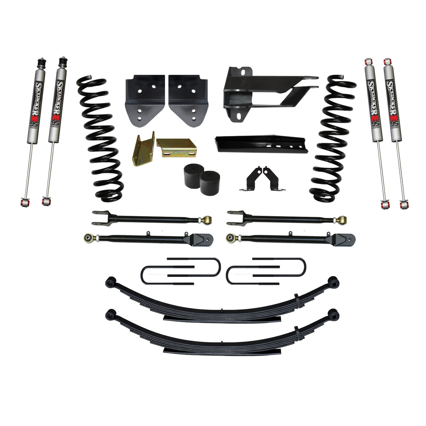 Skyjacker F174024KS-M - Suspension Lift Kit w/Shock 4 Inch Lift Incl. Front Coil Springs Rear Leaf Springs Adjustable 4-Links M9500 Monotube Shocks  17-19 Ford F-250/ F-350 Super Duty Gas