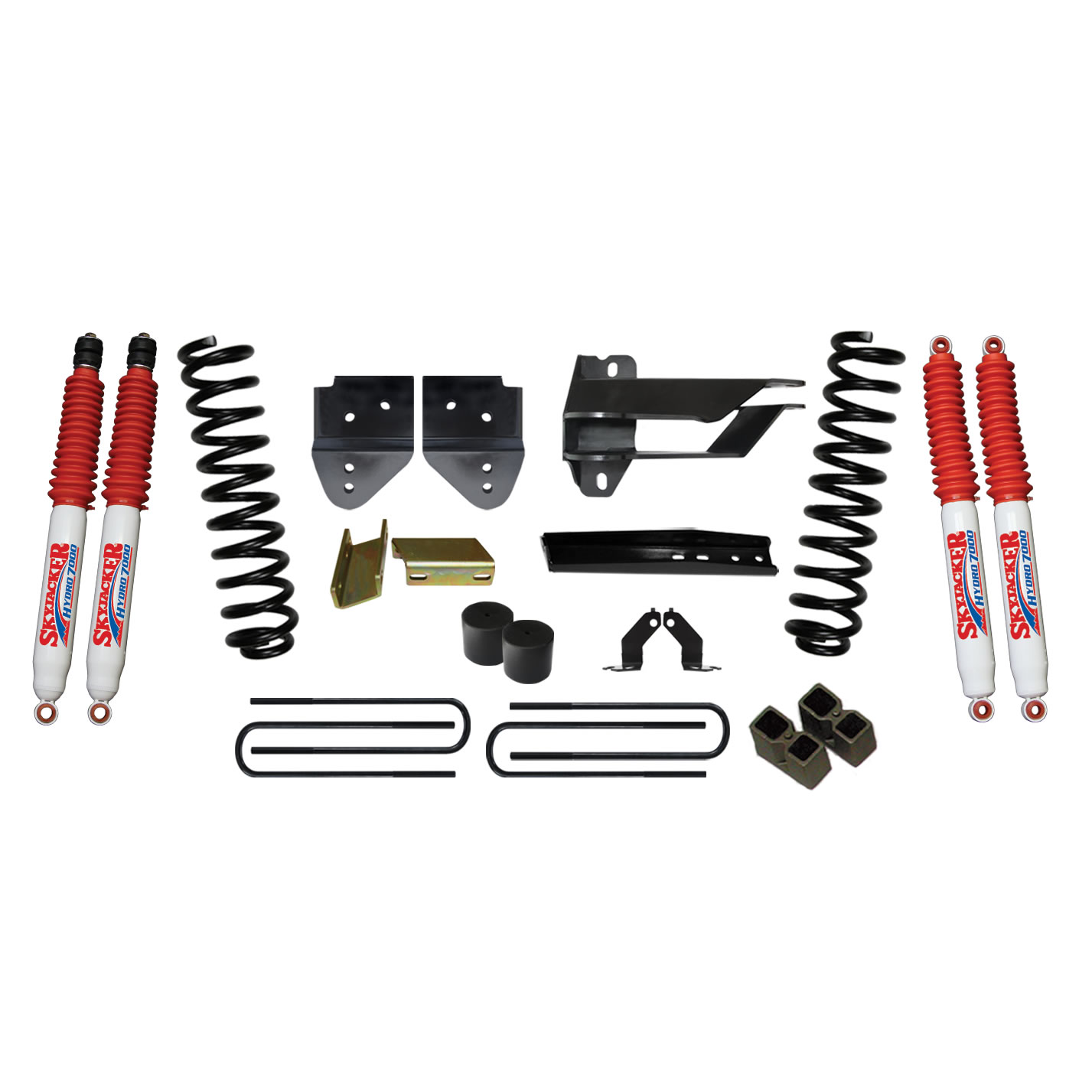 Skyjacker F17451K-H - Suspension Lift Kit w/Shock 4 Inch Lift 17-19 Ford F-250 Super Duty Incl. Front Coil Springs Bump Stop Spacers Relocation Brackets Rear Lift Blocks U-Bolts Hydro 7000 Shocks