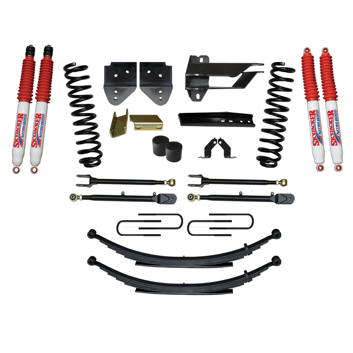 Skyjacker F174524KS-N - Suspension Lift Kit w/Shock 4 Inch Lift Incl. Front Coil Springs Rear Leaf Springs Adjustable 4-Links Nitro 8000 Shocks  17-19 Ford F-250/ F-350 Super Duty Diesel