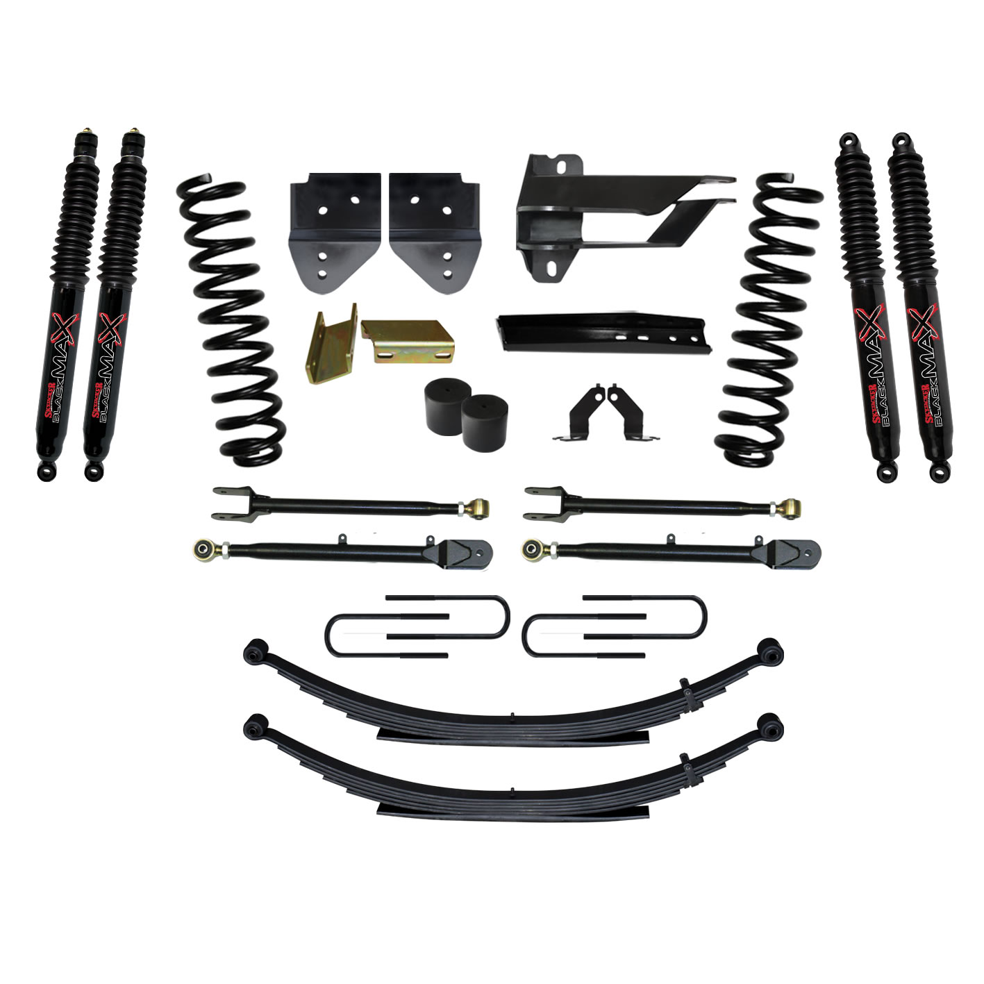 Skyjacker F174524KS-B - Suspension Lift Kit w/Shock 4 Inch Lift Incl. Front Coil Springs Rear Leaf Springs Adjustable 4-Links Black MAX 8500 Shocks 17-19 Ford F-250/ F-350 Super Duty Diesel