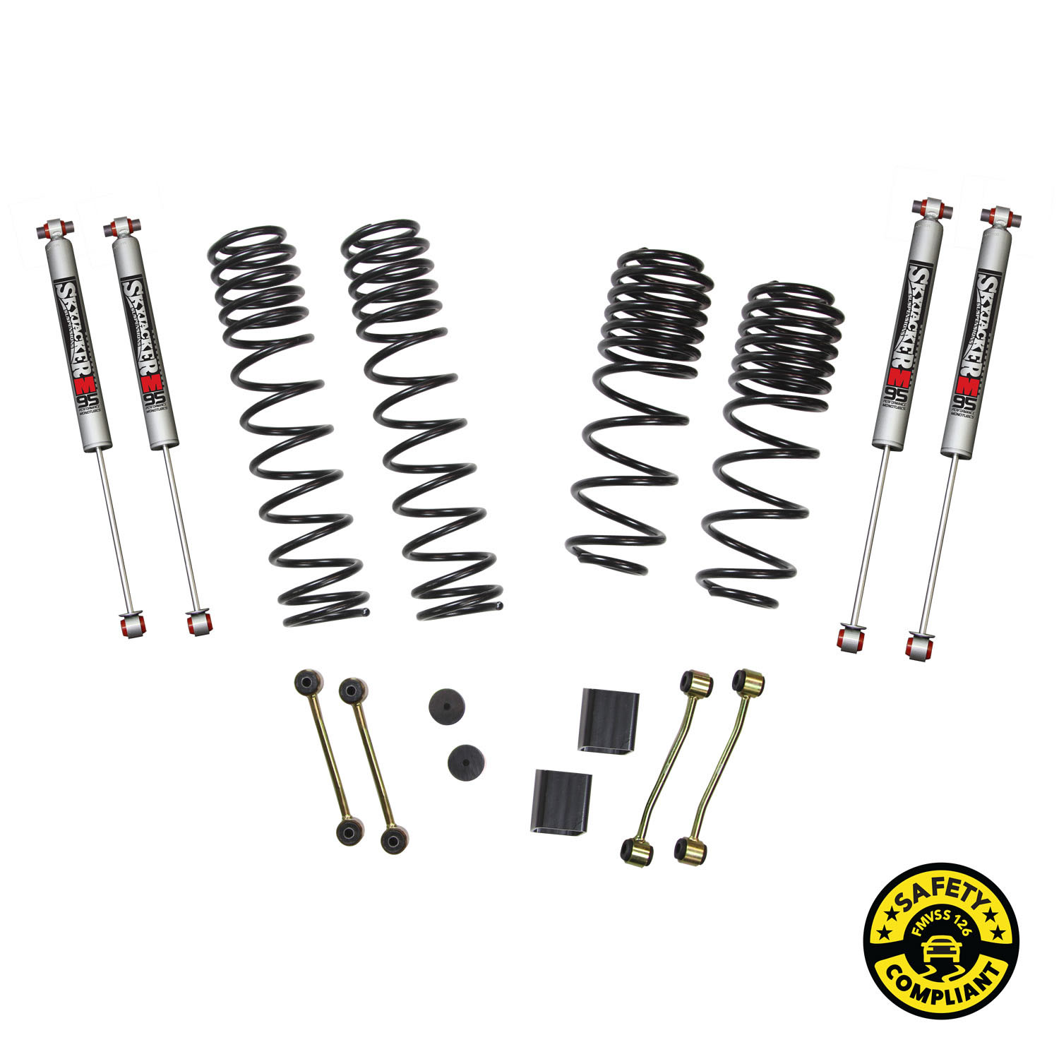 Skyjacker JL20RBPMLT - Long Travel Series Suspension Lift Kit w/Shocks 2-2.5 Inch Lift 18-19 Jeep Wrangler Rubicon Incl. Long Travel Coil Springs Extended Sway Bar Links Bump Stop Extensions Long Travel M95 Monotube Shocks