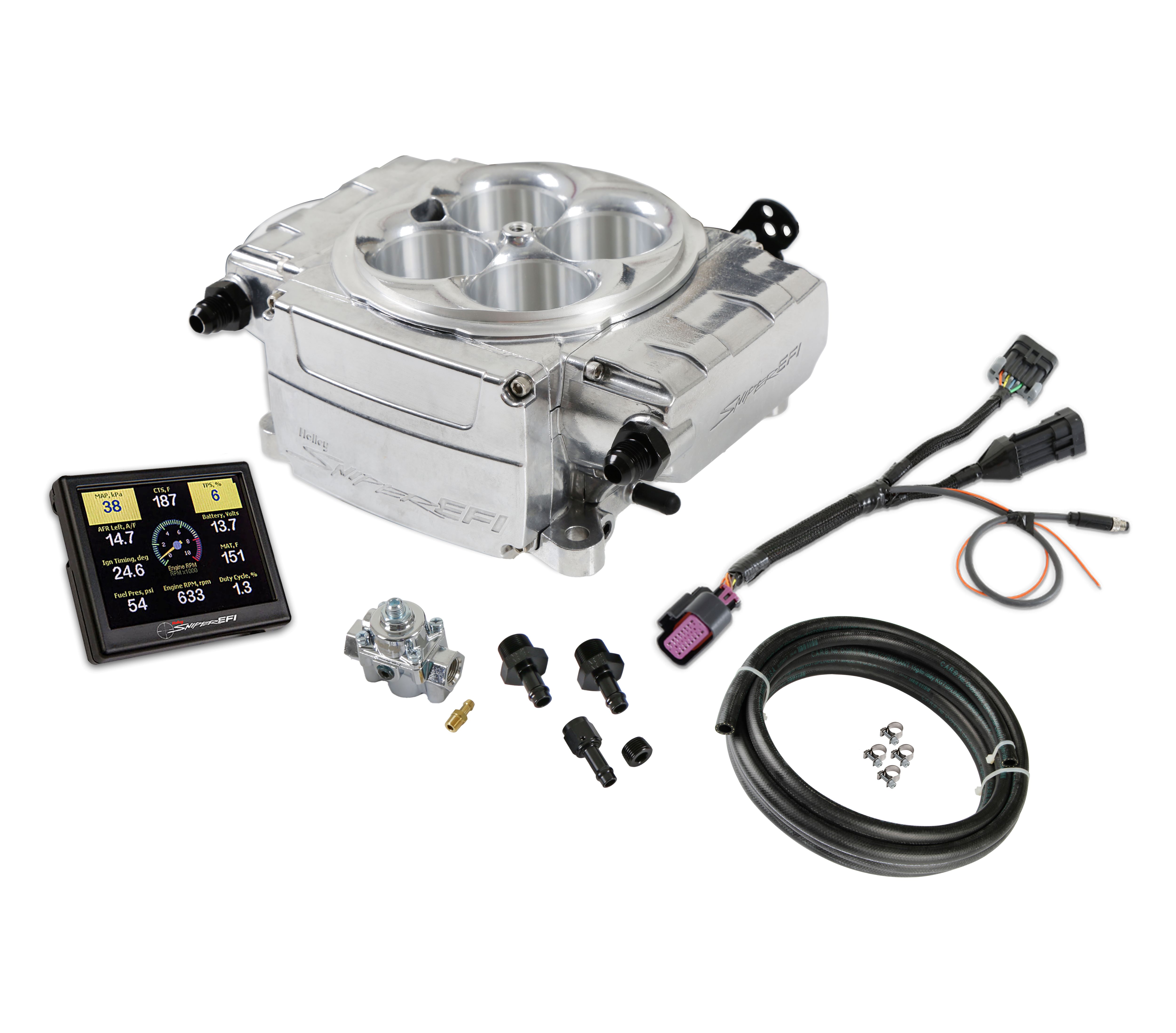 Sniper 550-510-3AE - Holley 2 EFI Upgrade Kit w/ Regulator - Polished Sniper 550-510-3AE - Holley 2 EFI Upgrade Kit w/ Regulator - Polished