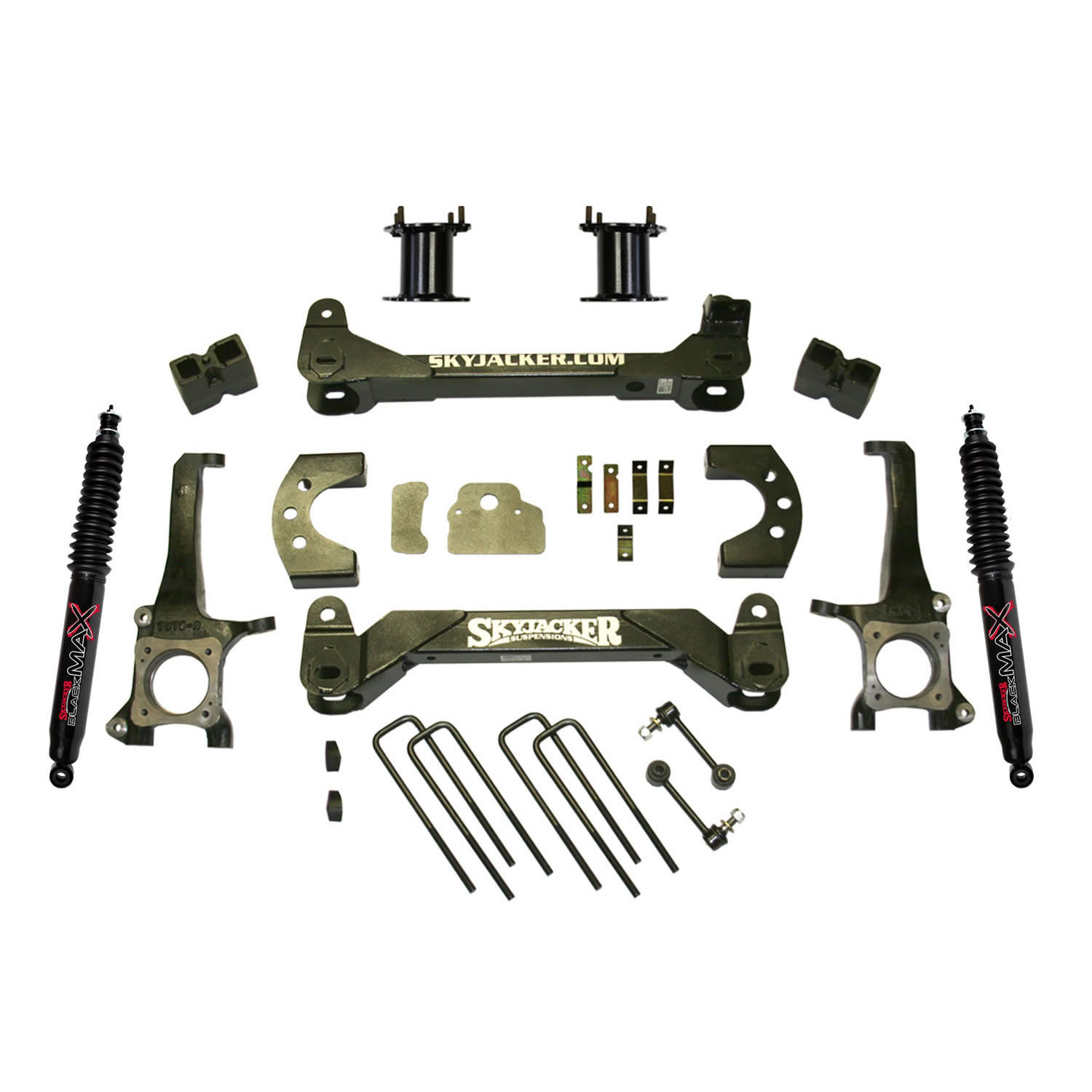 Skyjacker TU745BKB - Suspension Lift Kit w/ Black Max Shock 4.5 Inch Lift 07-19 Toyota Tundra Incl. Front Strut Spacer Block U Bolts Brake Line Brackets