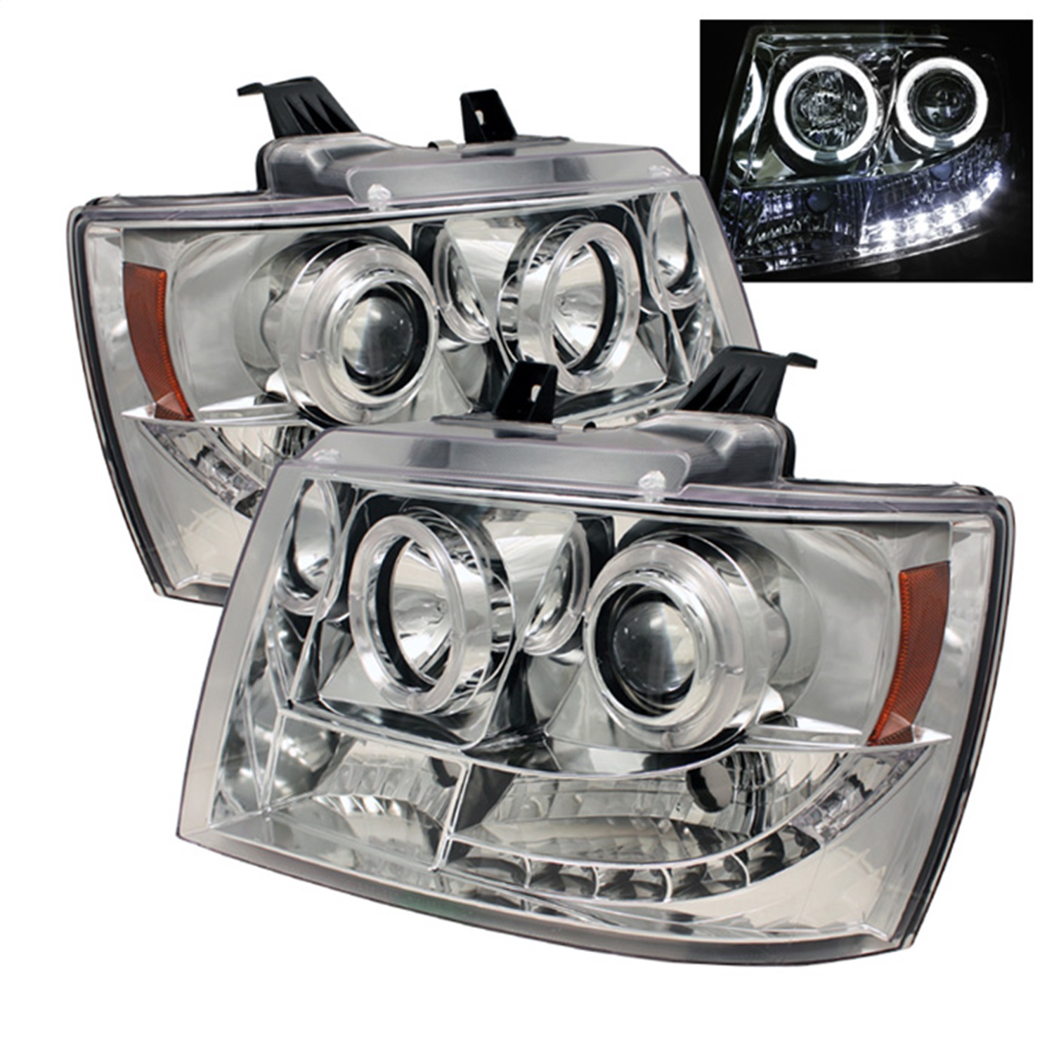 Spyder 5009654 - Chevy Suburban 1500 Projector Headlights LED Halo LED Chrome PRO-YD-CSUB07-HL-C