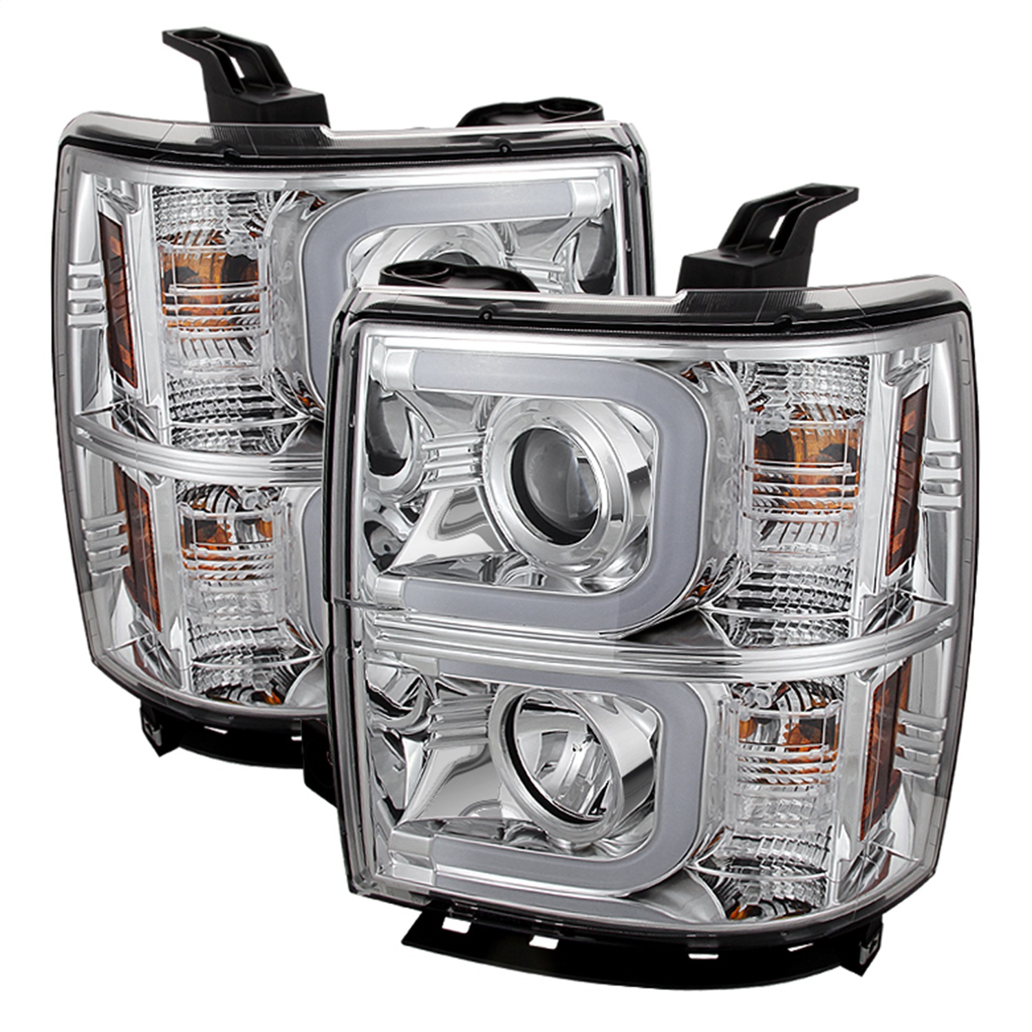 Spyder 5079480 - Chevy Silverado 1500 14-16 Projector Headlights Light Bar DRL Chrm PRO-YD-CS14-LBDRL-C