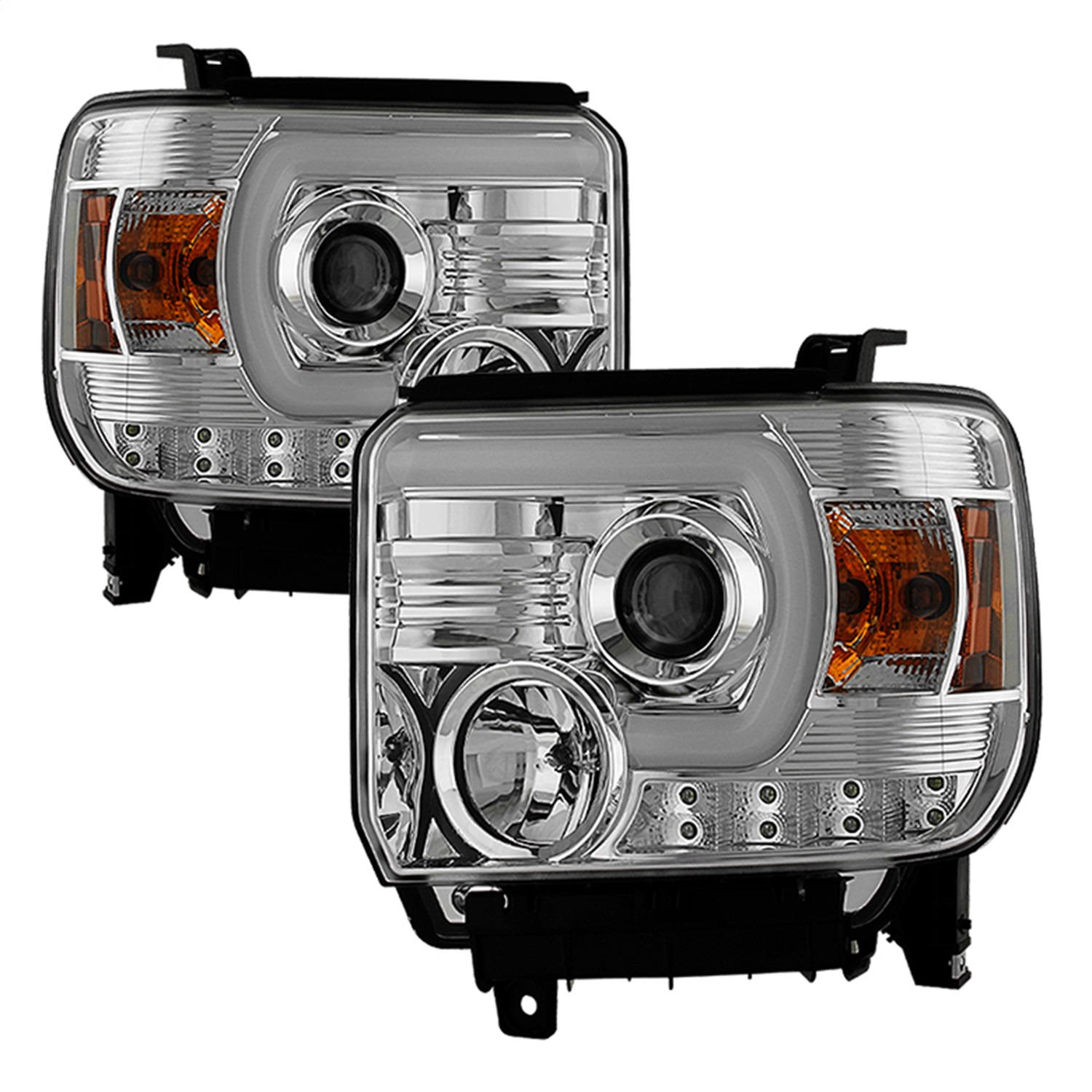 Spyder 5080868 - GMC Sierra 14-16 Projector Headlights Light Bar DRL Chrm PRO-YD-GS14V2-LBDRL-C