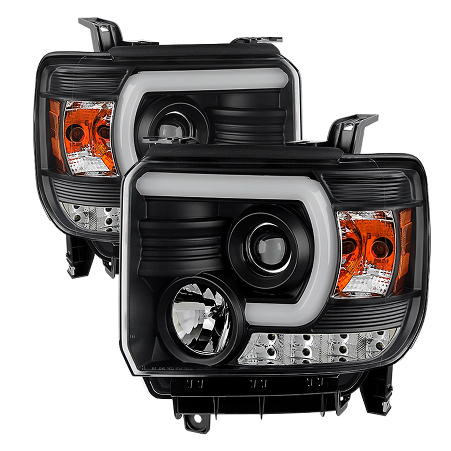 Spyder 5080851 - GMC Sierra 14-16 Projector Headlights Light Bar DRL Blk PRO-YD-GS14V2-LBDRL-BK