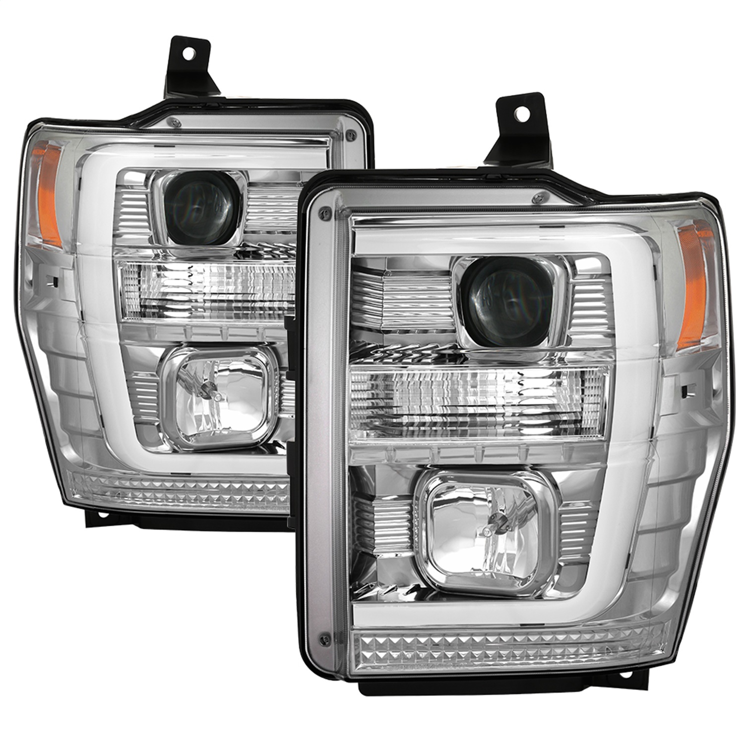 Spyder 5086211 - 08-10 Ford F-250 Ver 2 Proj Headlight - Switch Back Light Bar - Chrome - PRO-YD-FS08V2-SBLB-C