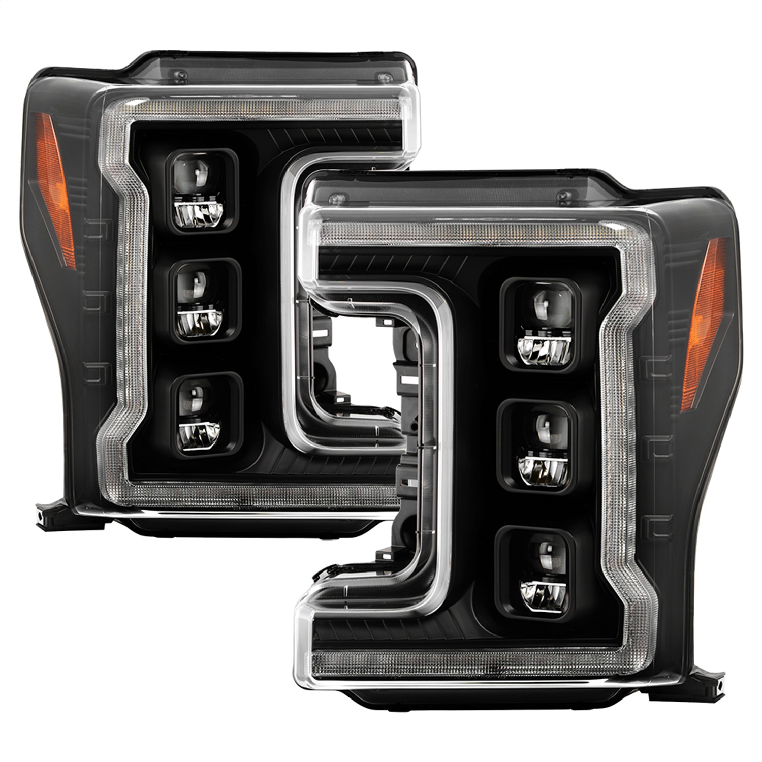 Spyder 5087430 - Ford F-250/F-350/F450 17-18 Full LED Headlights Chrome PRO-YD-FS17HALAP-SEQ-BK