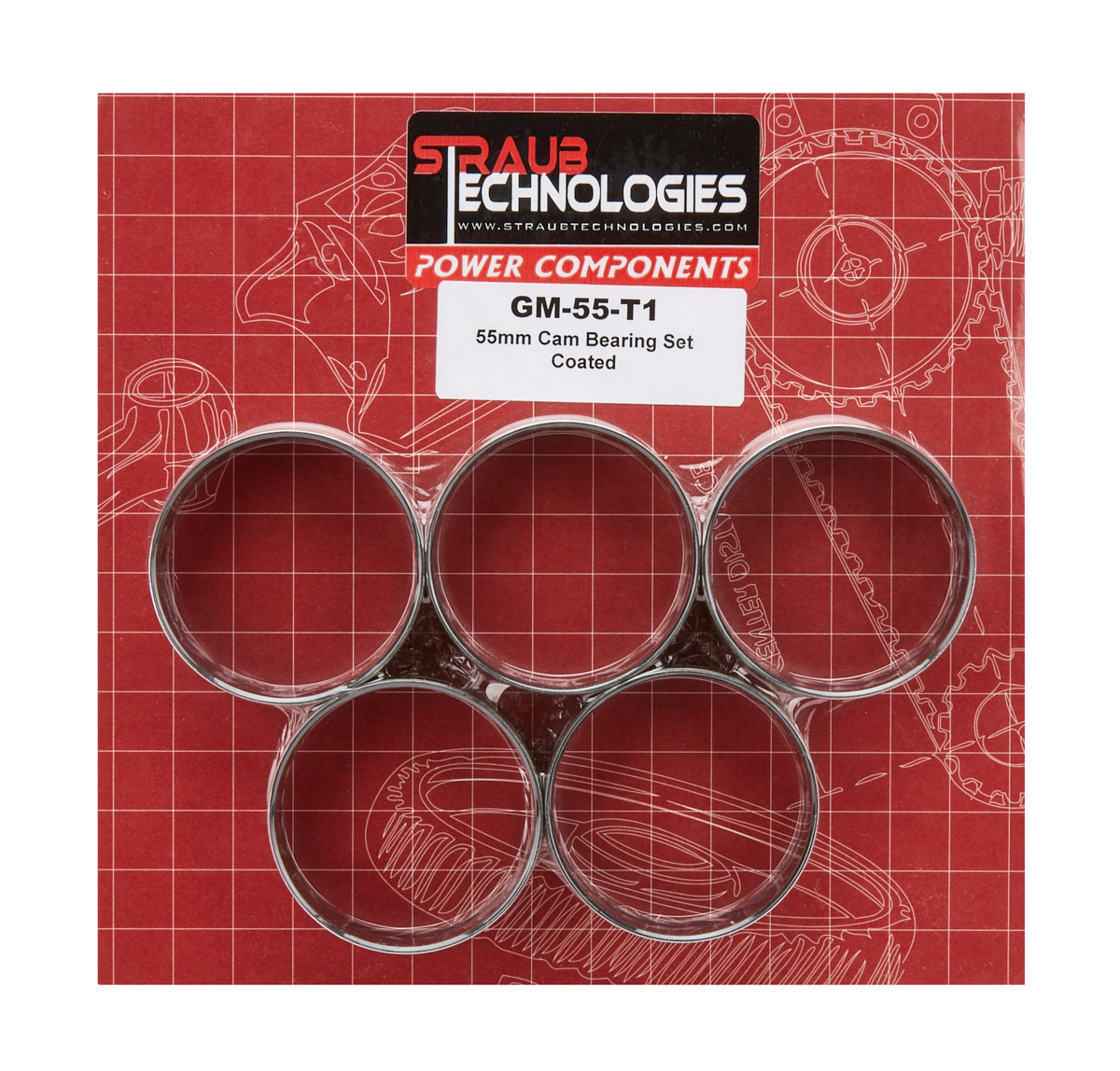 Straub Technologies STRGM-55-T1 - 55mm Babbit Cam Bearing Set -Coated w/1 Hole