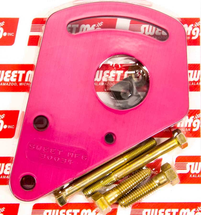 Sweet 325-30034 - Power Steering Pump Bracket - Driver Side - Block Mount - Aluminum - Red Anodized - Small Block Chevy - Kit