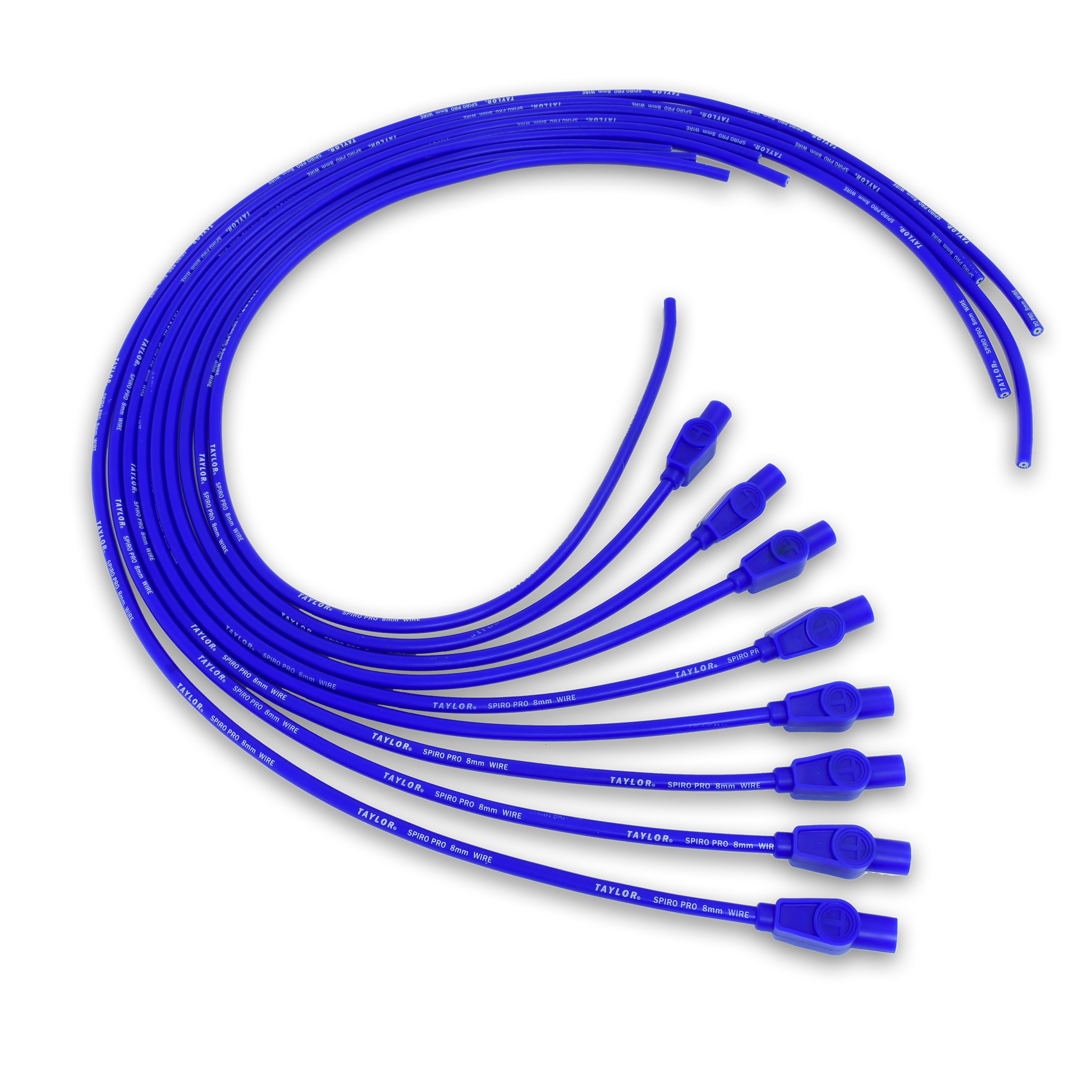 Taylor Cable 73655 - 8mm Spiro Pro Universal 8 Cyl 180 Degree Blue Wire Set