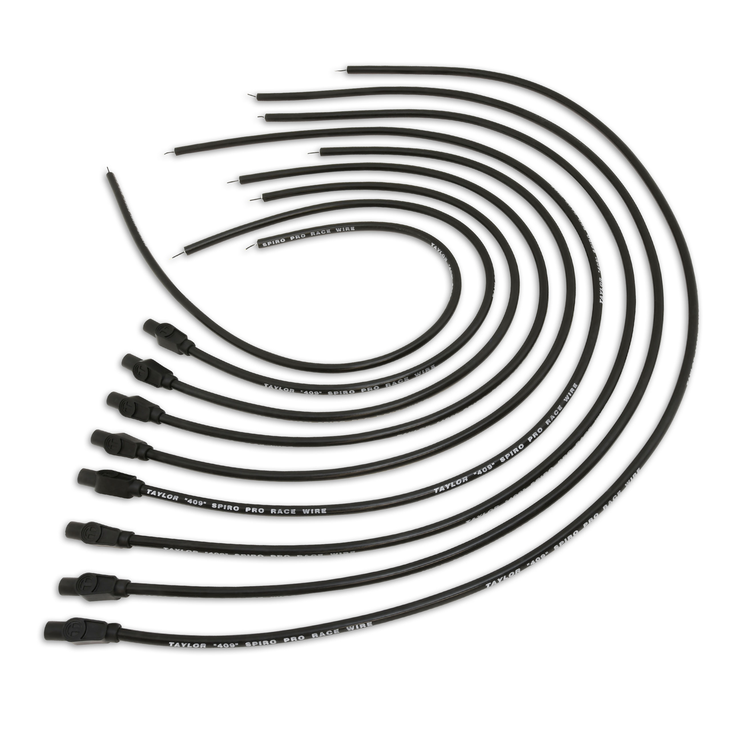 Taylor Cable 79055 - 409 Pro Race 10.4mm Universal 8 Cyl 180 Degree Black Wire Set Taylor Cable 79055 - 409 Pro Race 10.4mm Universal 8 Cyl 180 Degree Black Wire Set
