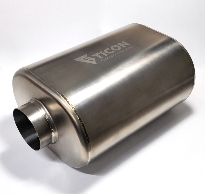 Ticon 116-06313-0100 - Industries 2.5in Oval (2.5in Center In / 2.5in Center Out) 12in L Ultralight Titanium Muffler Ticon 116-06313-0100 - Industries 2.5in Oval (2.5in Center In / 2.5in Center Out) 12in L Ultralight Titanium Muffler
