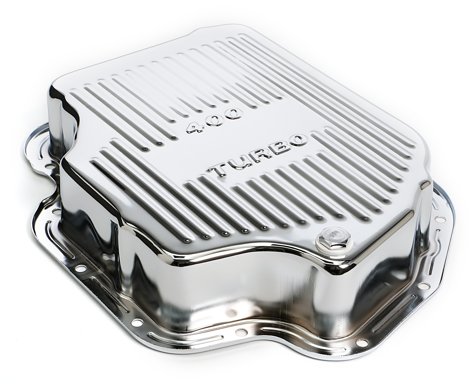 Trans-Dapt Performance 9197 - TH400- CHROME TRANSMISSION PAN; EXTRA CAPACITY (1-1/2 QTS OVER STOCK); 3 IN. DEPTH; FINNED BOTTOM Trans-Dapt Performance 9197 - TH400- CHROME TRANSMISSION PAN; EXTRA CAPACITY (1-1/2 QTS OVER STOCK); 3 IN. DEPTH; FINNED BOTTOM