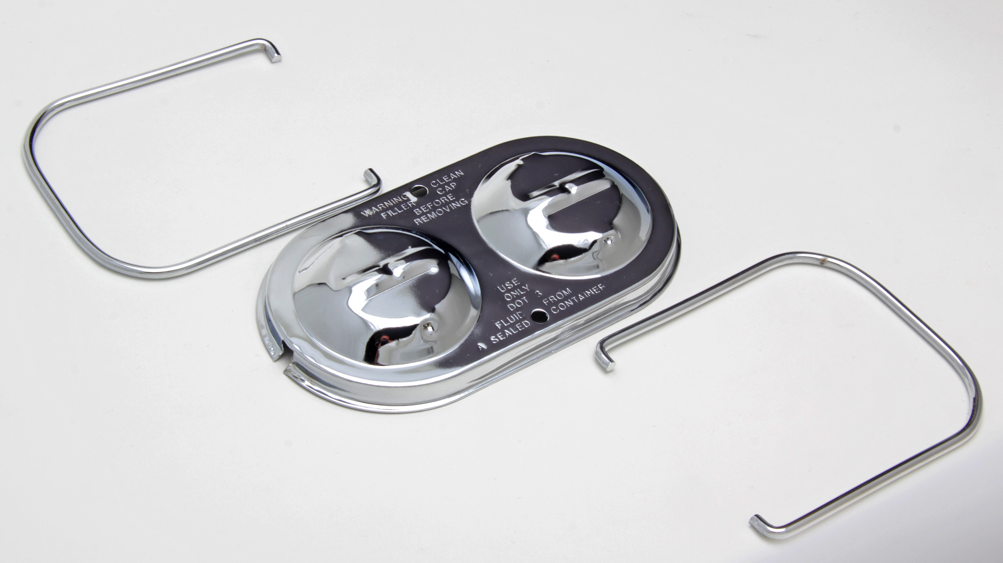 Trans-Dapt Performance 9102 - BRAKE MASTER CYLINDER COVER; EARLY GM (1970-80); 3 X 5-3/4 IN.; DOUBLE BAIL- CHROME