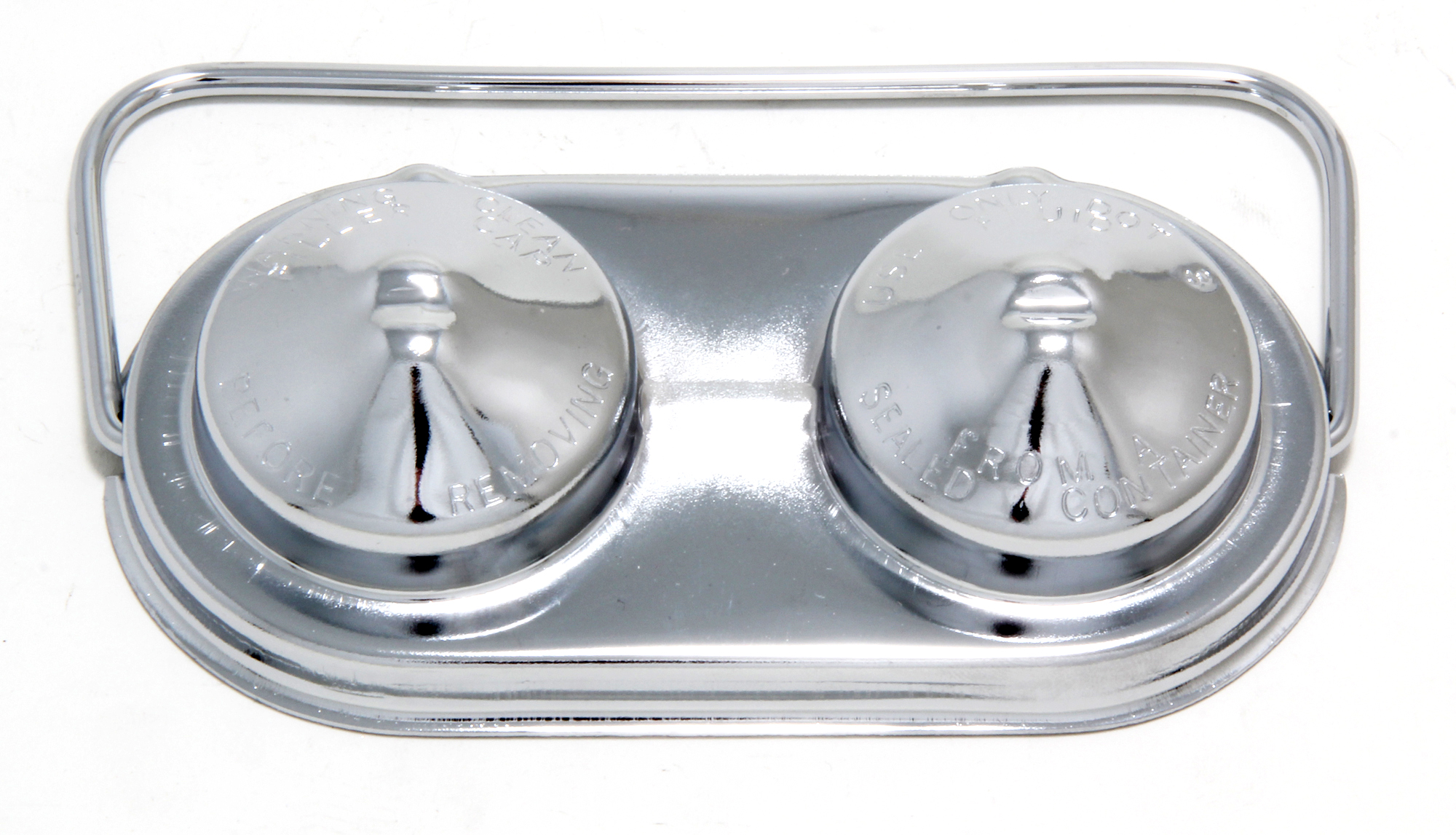 Trans-Dapt Performance 9100 - BRAKE MASTER CYLINDER COVER; EARLY GM (1967-80); 2-3/8 IN. X 5 IN.; SINGLE BAIL- CHROME