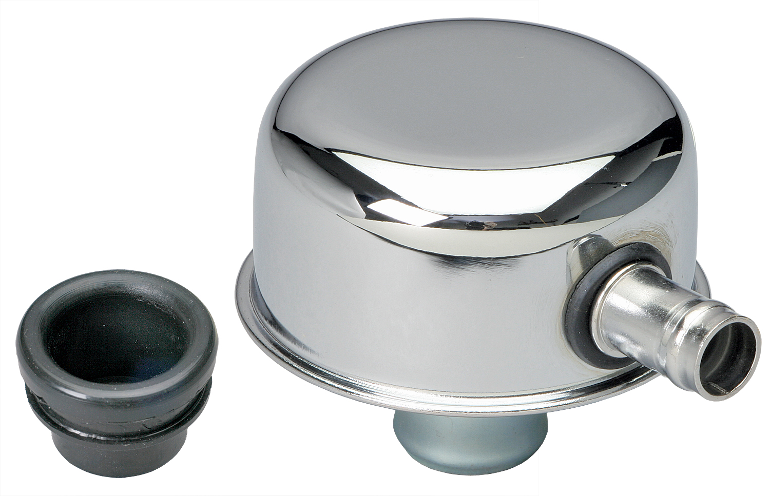 Trans-Dapt Performance 9242 - PUSH-IN STYLE BREATHER CAP WITH TUBE (INCLUDES GROMMET); 2-3/4 IN. OVERALL DIAMETER - CHROME